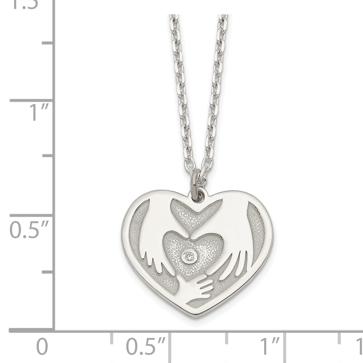 Sterling Silver CZ Hands in Heart Necklace Secondary image