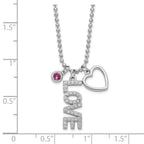 Sterling Silver Rhodium-plated CZ and Heart D/C Bead Chain Necklace