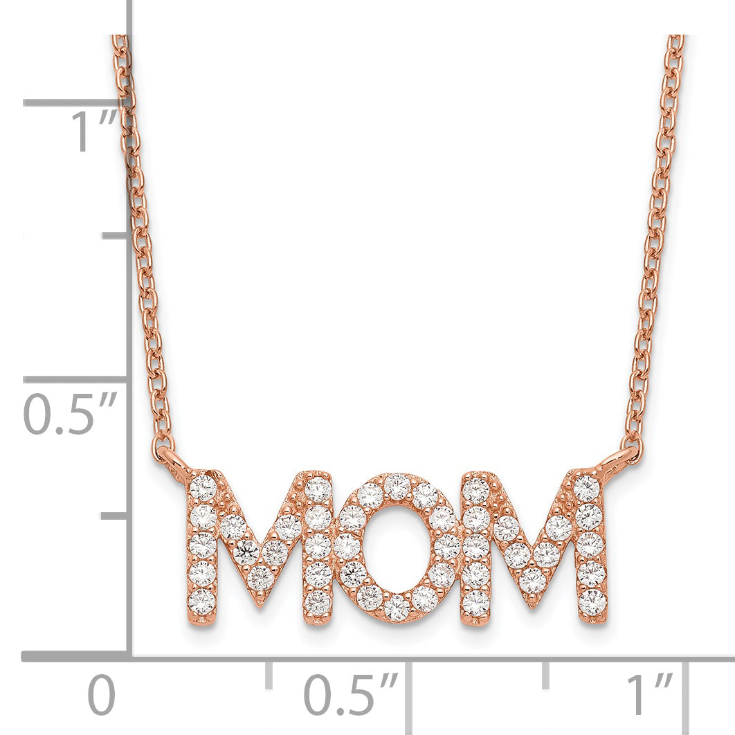 Sterling Silver Polished Rose-tone CZ MOM 18in Necklace Secondary image