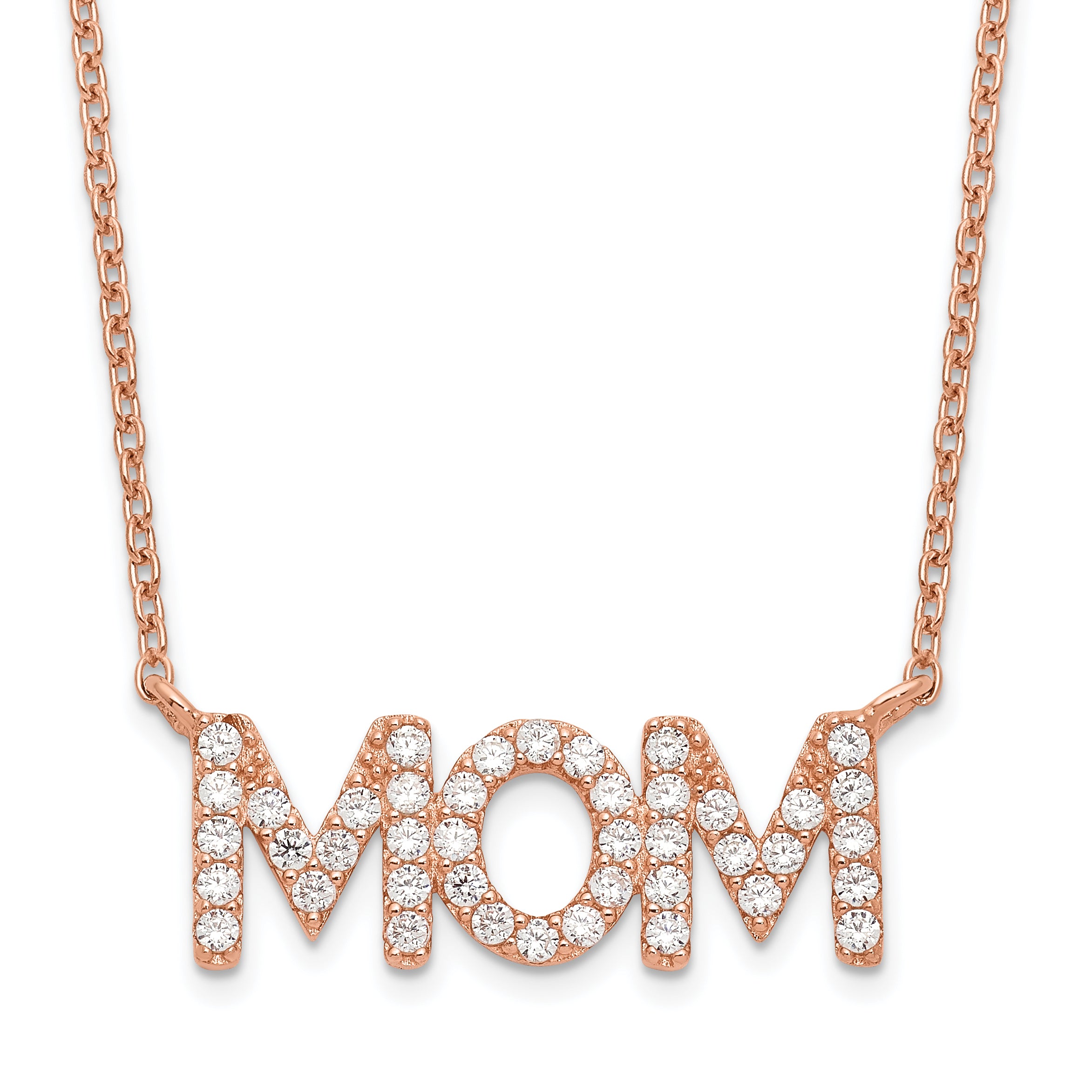 Sterling Silver Polished Rose-tone CZ MOM 18in Necklace Main image