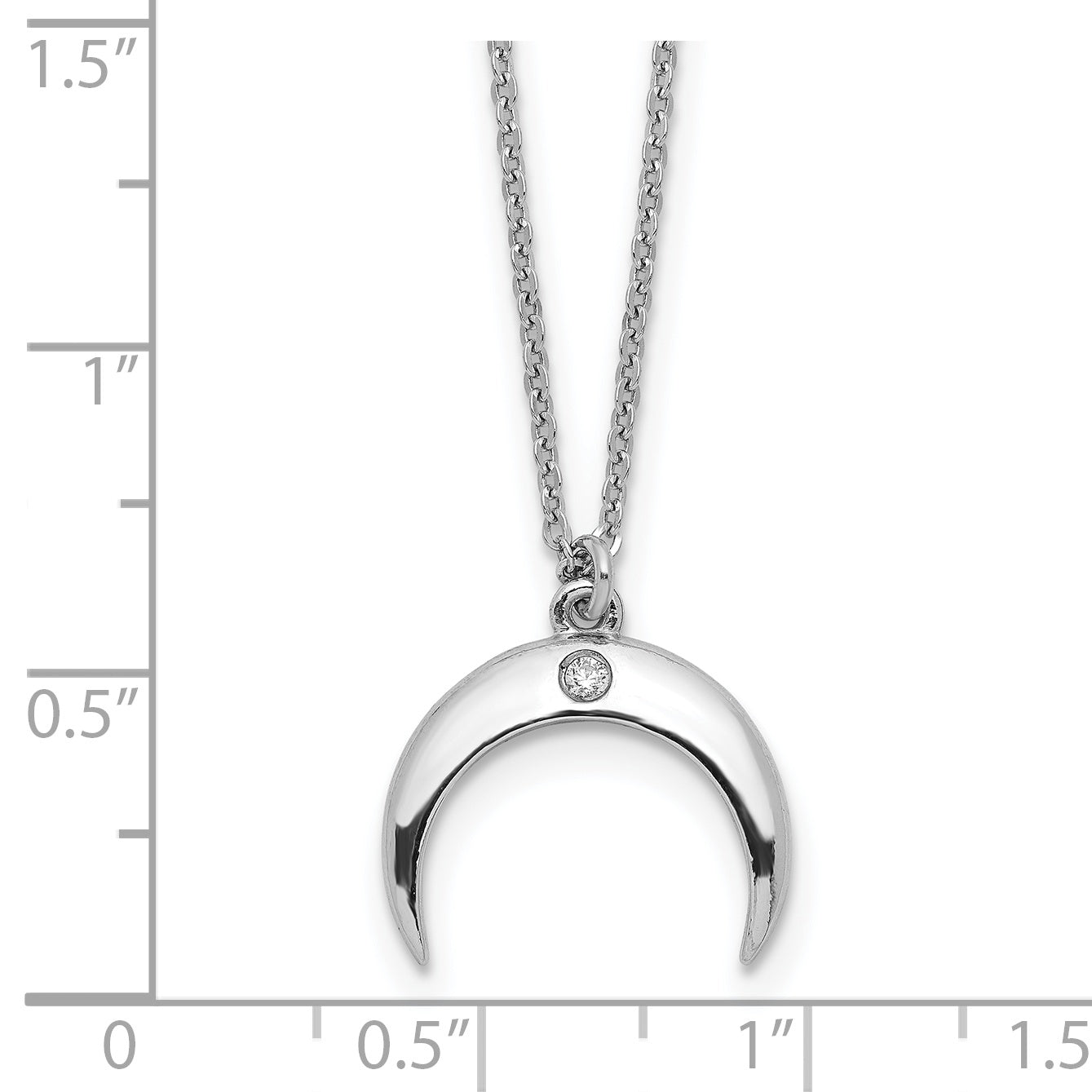 Sterling Silver Rhodium-plated CZ Moon Necklace Secondary image
