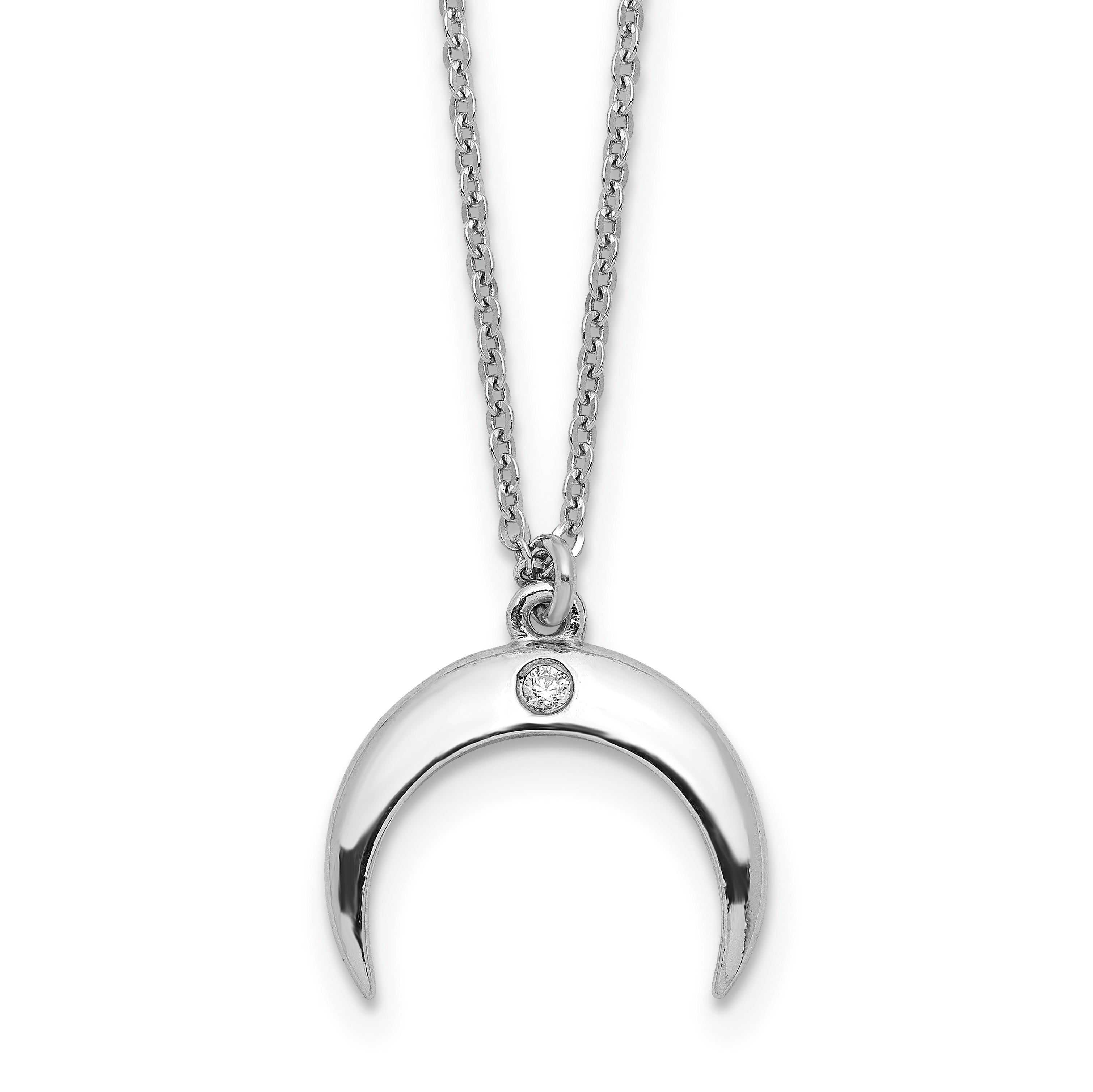 Sterling Silver Rhodium-plated CZ Moon Necklace Main image