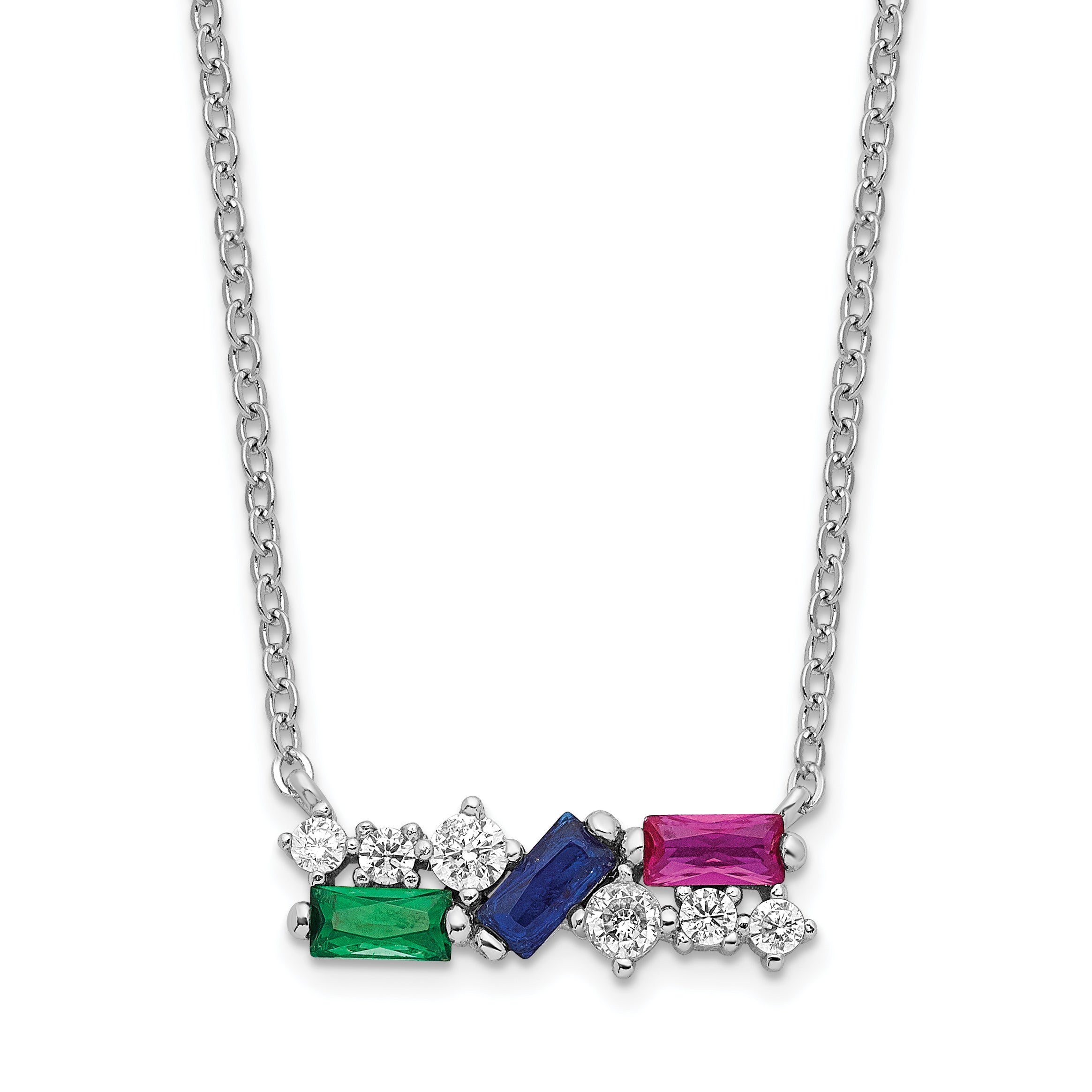 Sterling Silver Rhodium-plated Polished Multi-color CZ Necklace Main image