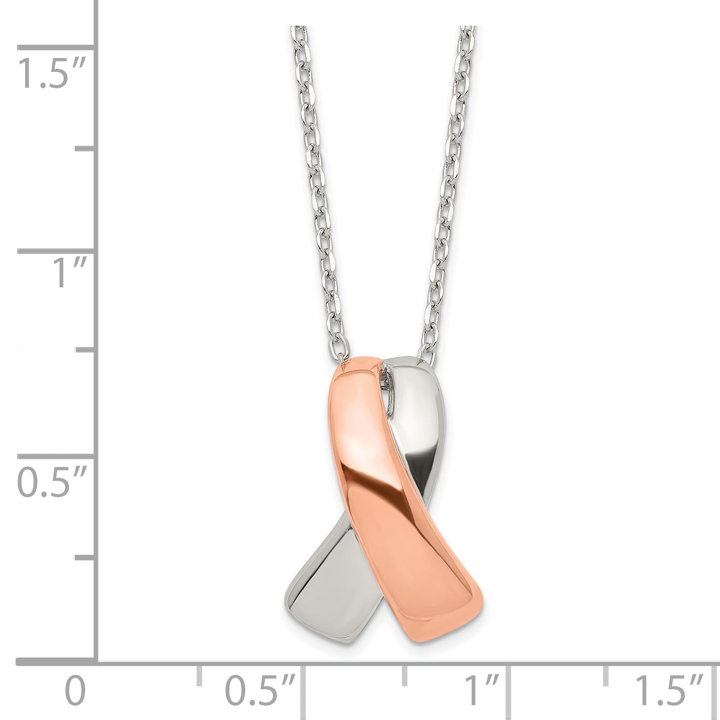 Sterling Silver Rose-tone Polished Awareness Ribbon w/2in ext. Necklace Secondary image
