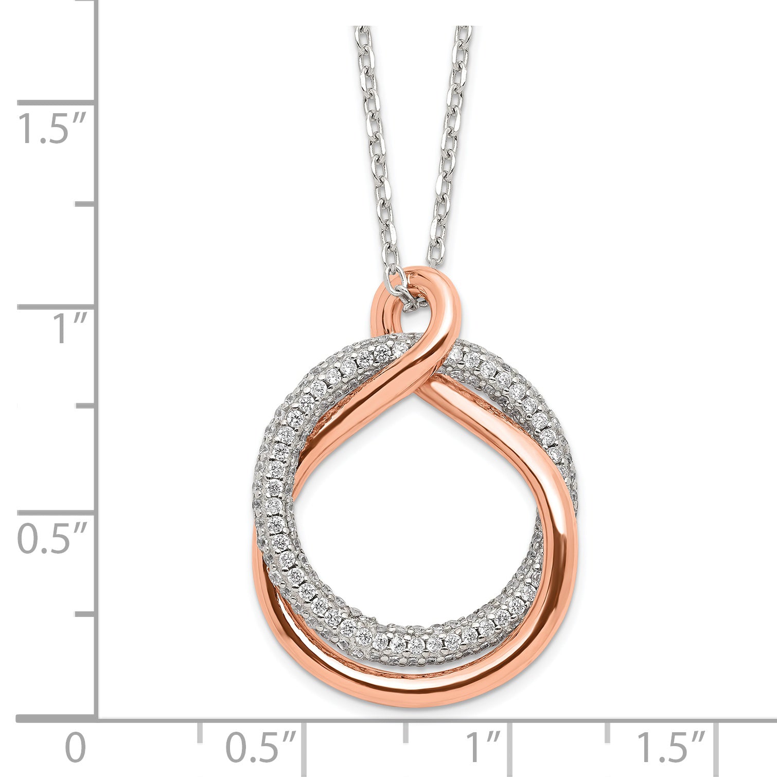 Sterling Silver Rose-tone Polished Pave CZ Twist w/2 in ext. Necklace Secondary image