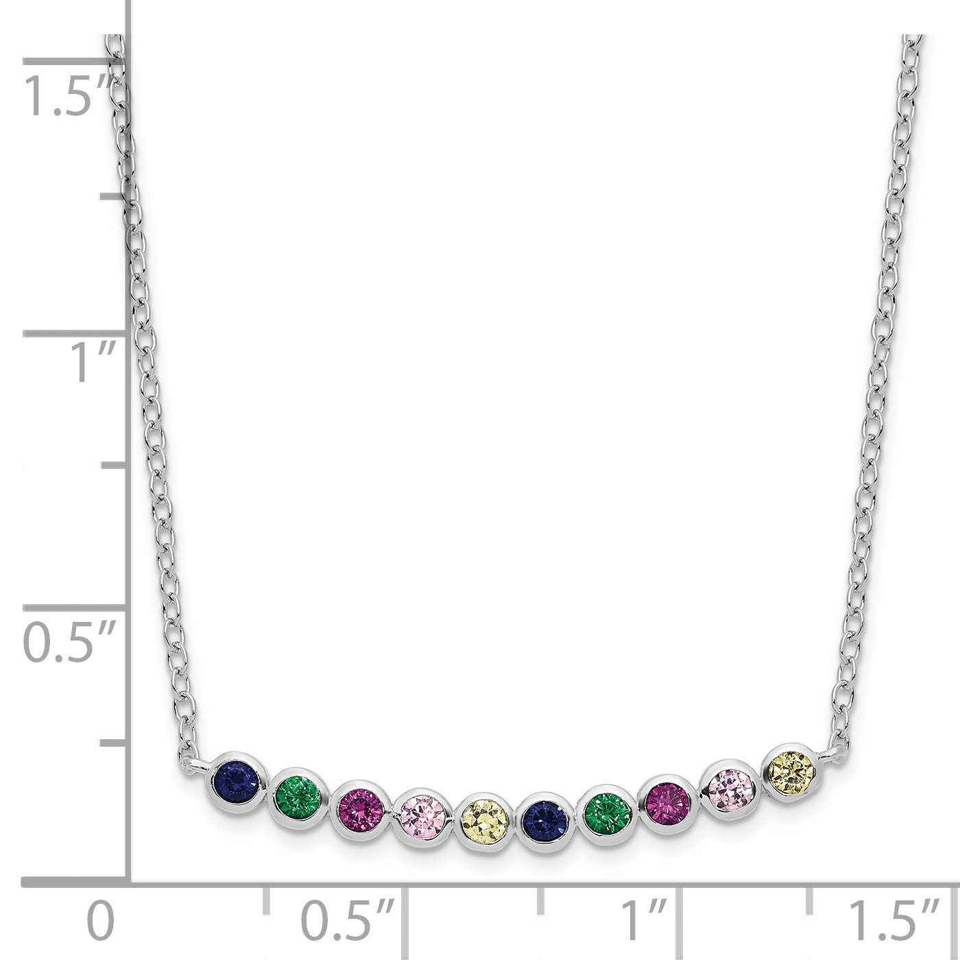 Sterling Silver Rhodium-plated Polished Multi-color CZ Bar Necklace Secondary image