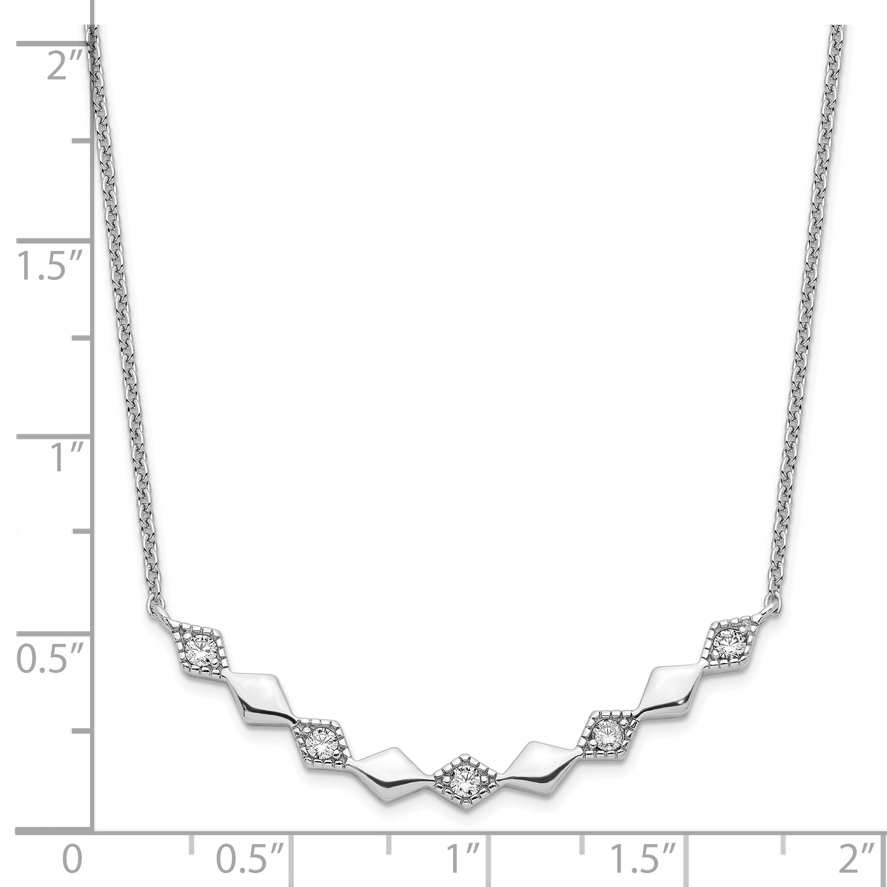 Sterling Silver Rhodium-plated Polished CZ Diamond Shapes 17.75in Necklace Secondary image
