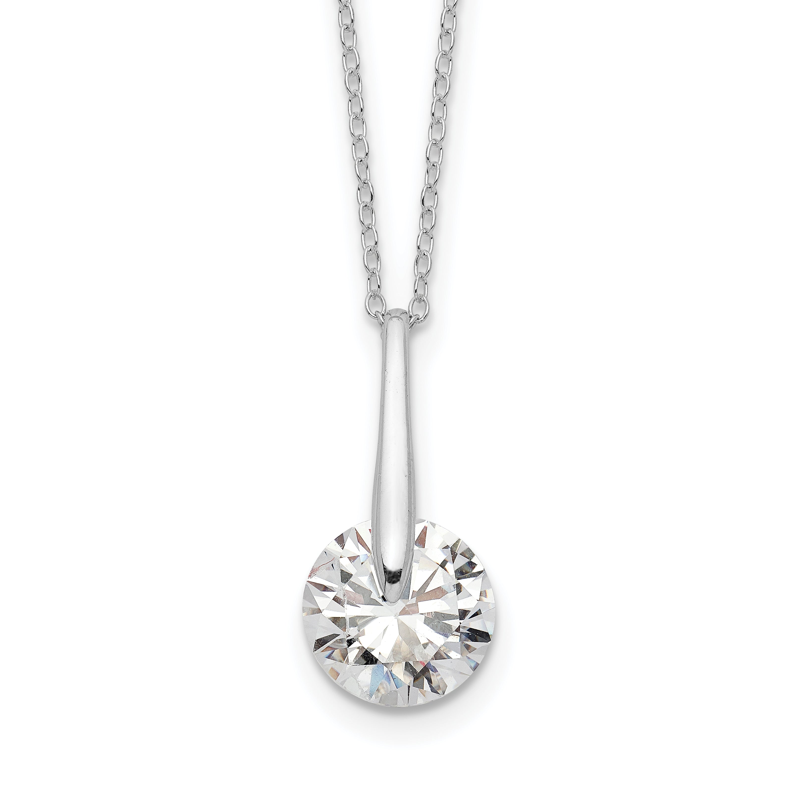 Sterling Silver Rhodium-plated Polished CZ Fancy 16in Plus 2in ext Necklace Main image