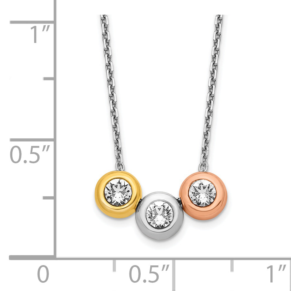 Sterling Silver Rhodium-Plate Gold/Rose-tone Triple Crystal Necklace Secondary image