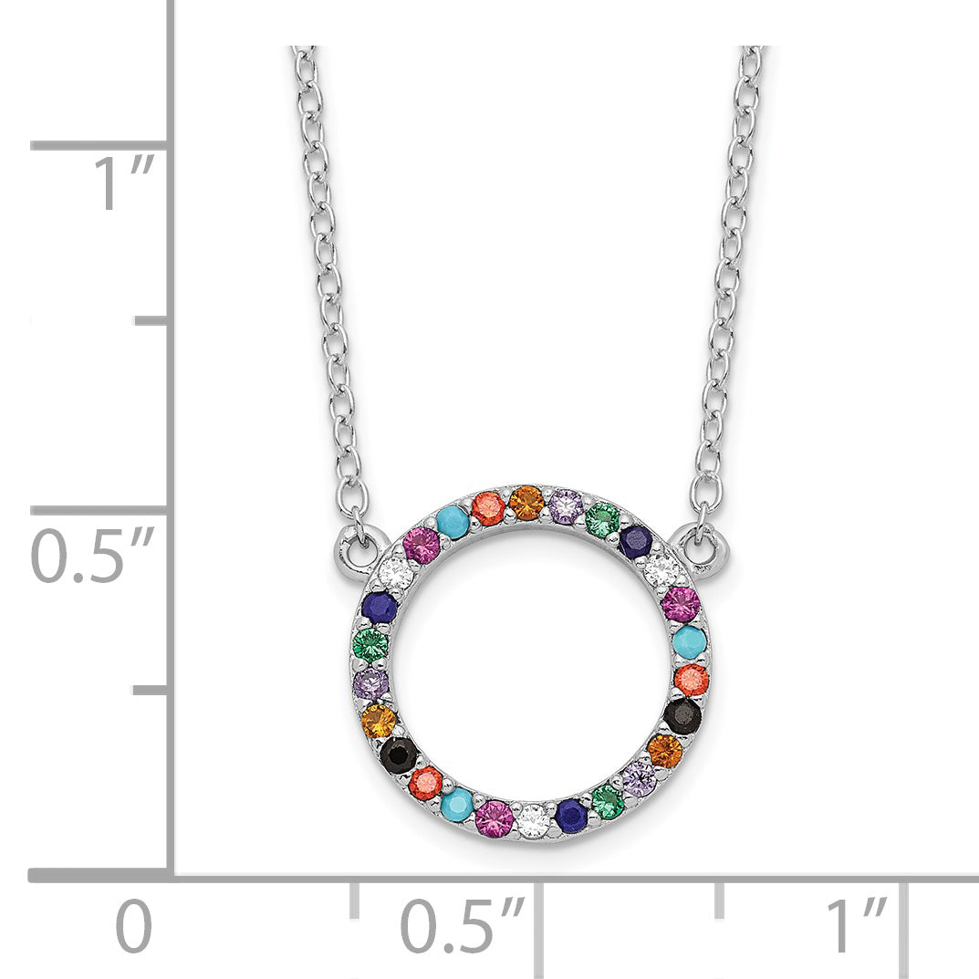 Sterling Silver Rhodium-plated Polished Multi-color Circle CZ Necklace Secondary image