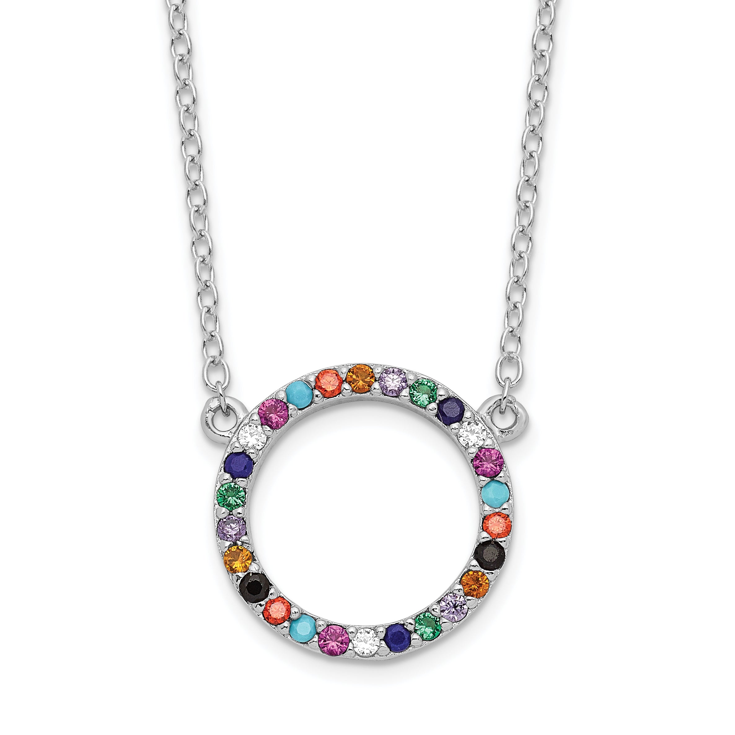 Sterling Silver Rhodium-plated Polished Multi-color Circle CZ Necklace Main image