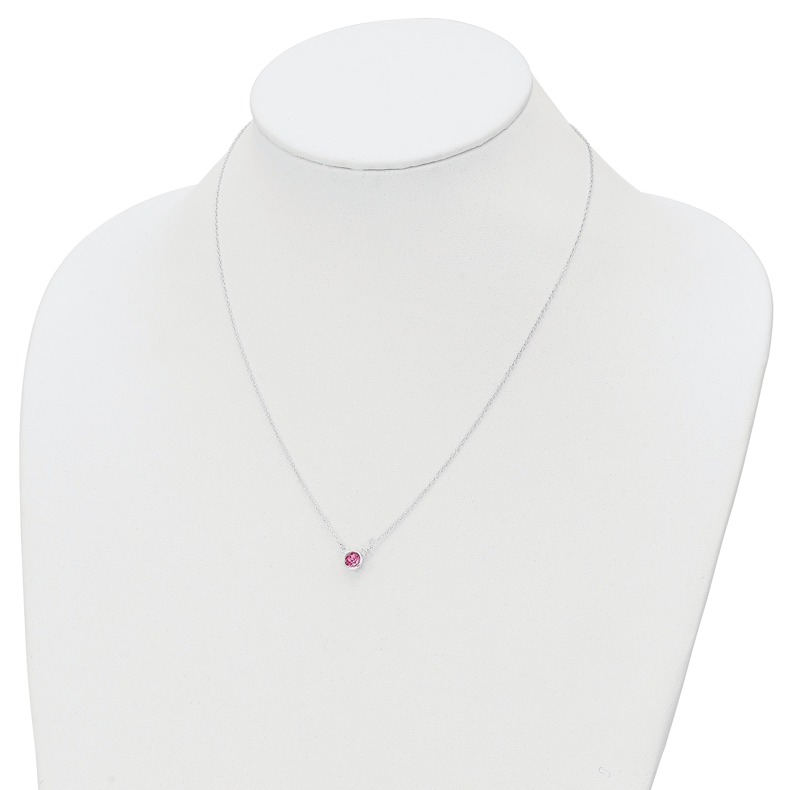 Sterling Silver Rhodium-plated Pink Crystal 18.5 inch Necklace
