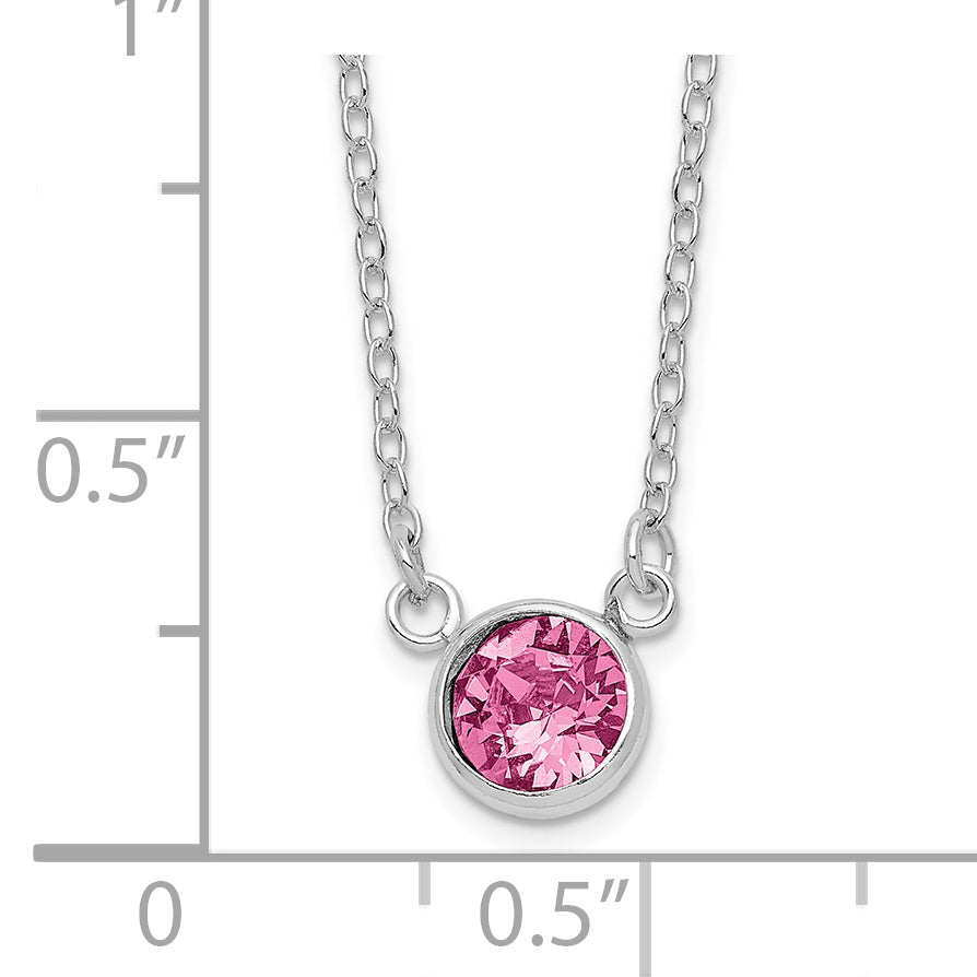 Sterling Silver Rhodium-plated Pink Crystal 18.5 inch Necklace Secondary image
