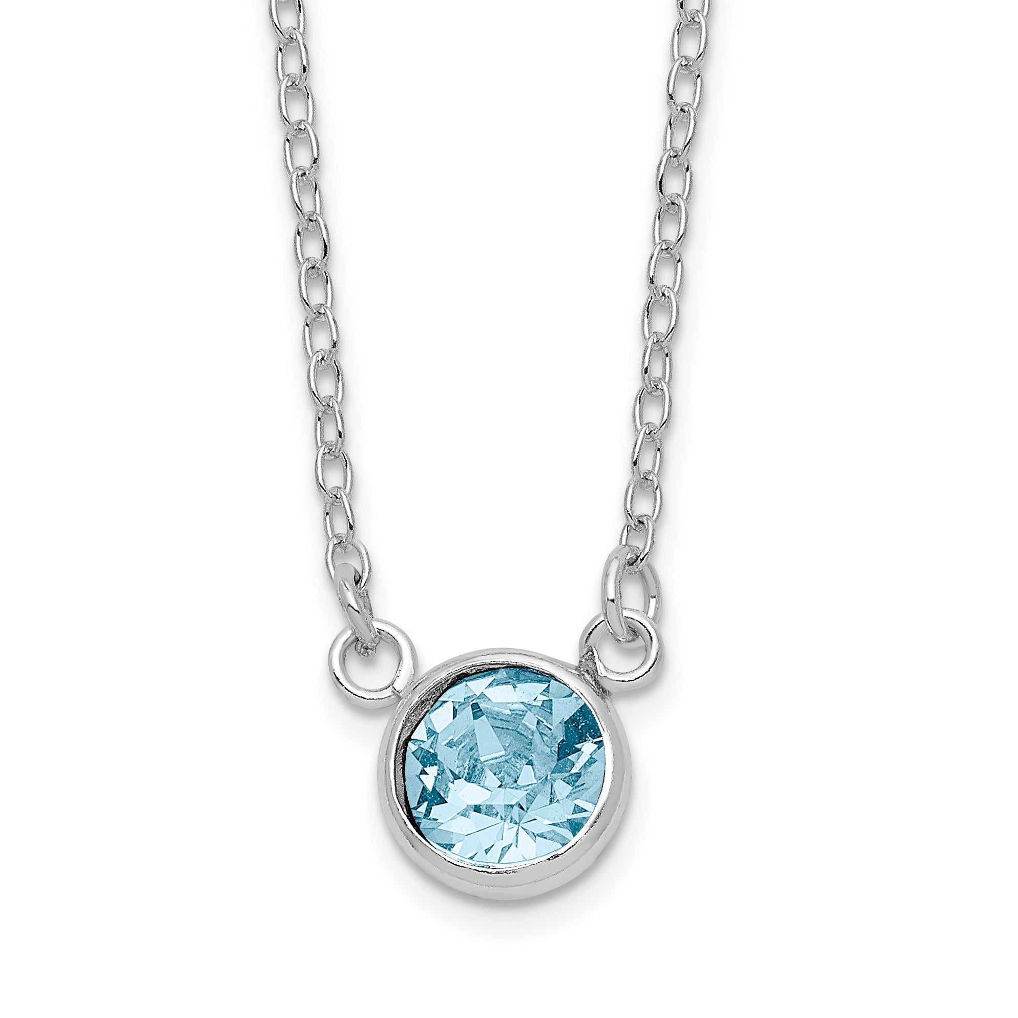 Sterling Silver RH-plated Blue Crystal Bezel 18.5in Necklace Main image