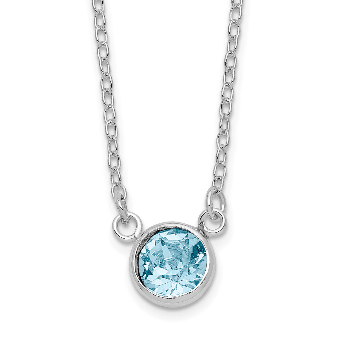 Sterling Silver RH-plated Blue Crystal Bezel 18.5in Necklace