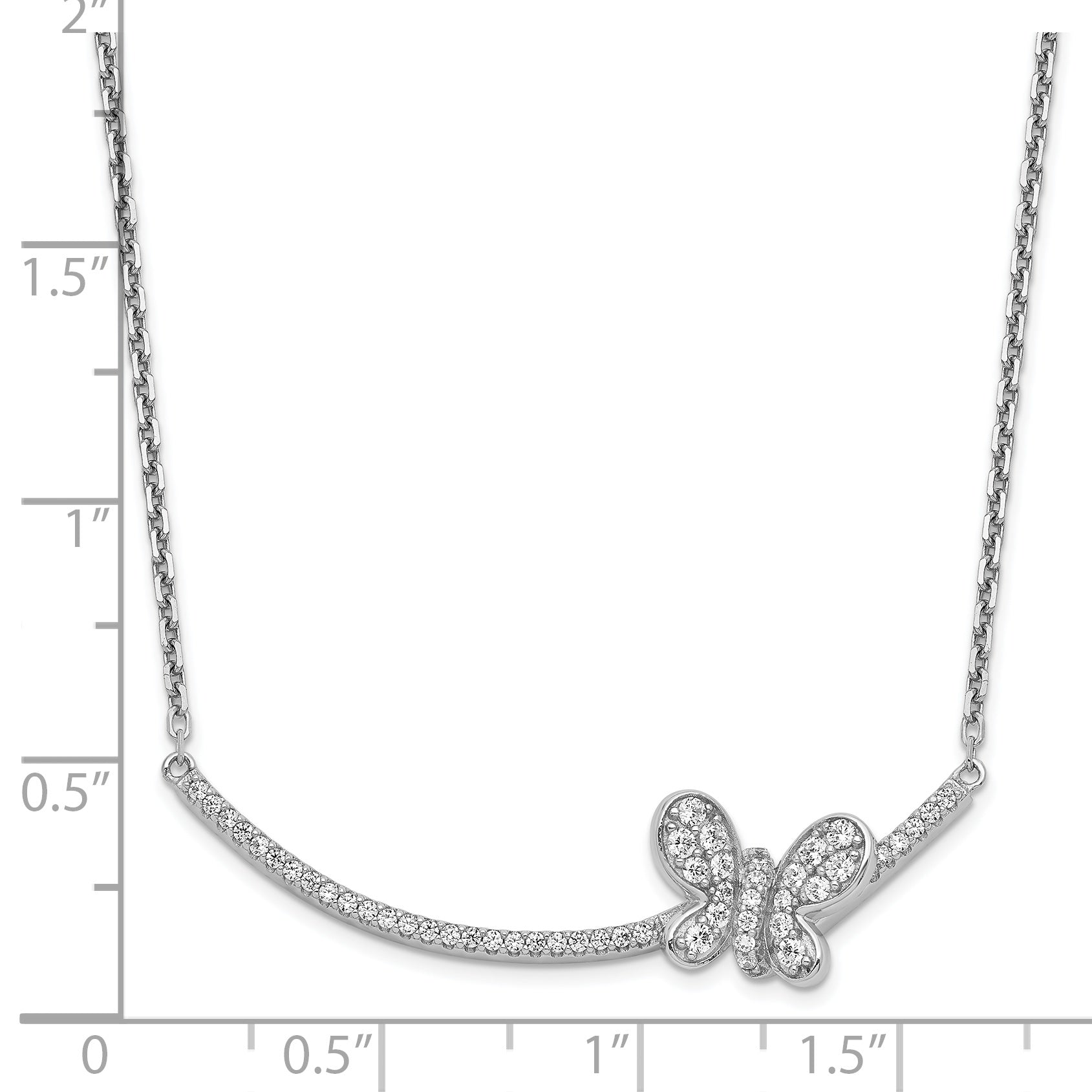 Sterling Silver Rhodium-plated CZ Butterfly Bar 2in ext Necklace Secondary image
