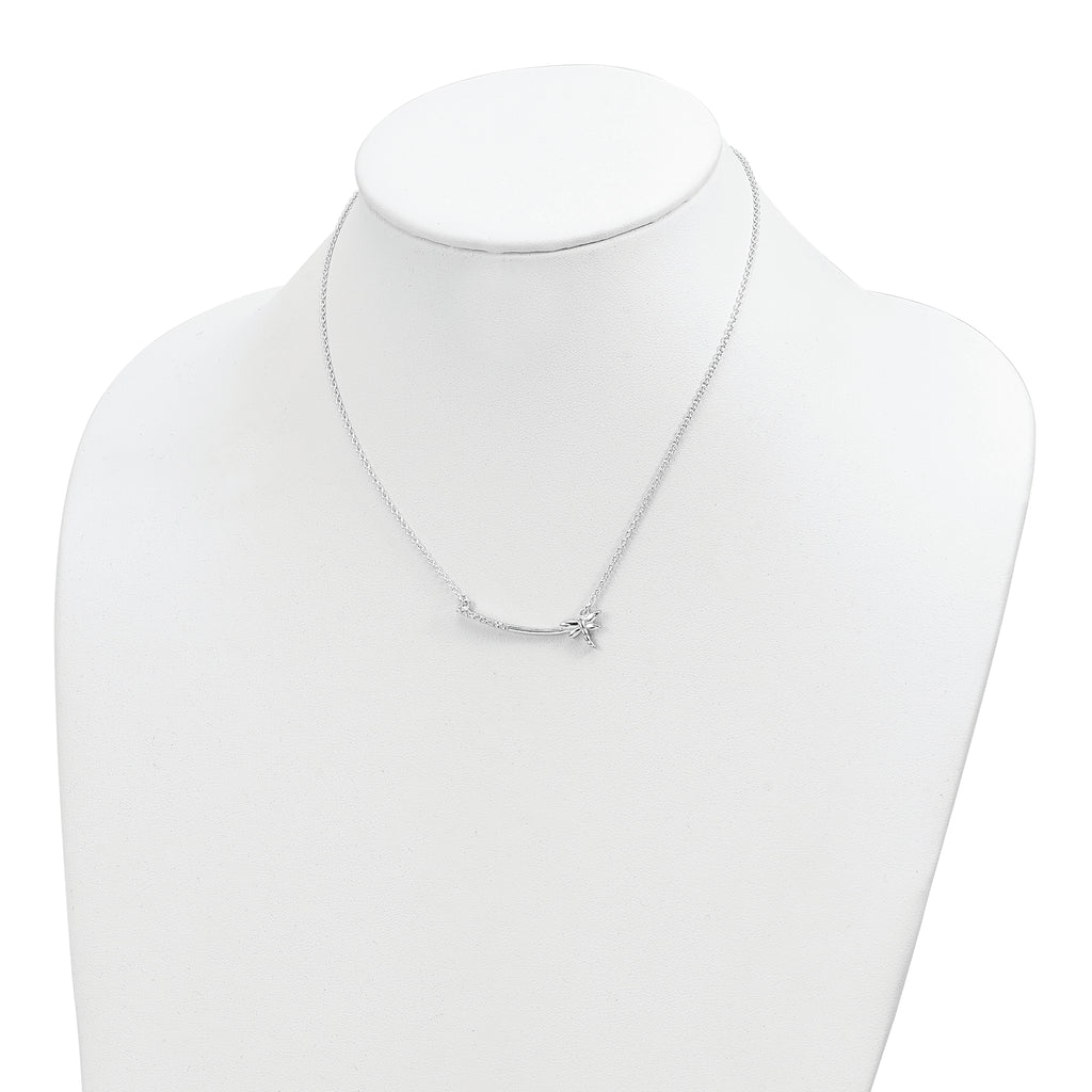 Sterling Silver CZ Dragonfly Bar Necklace