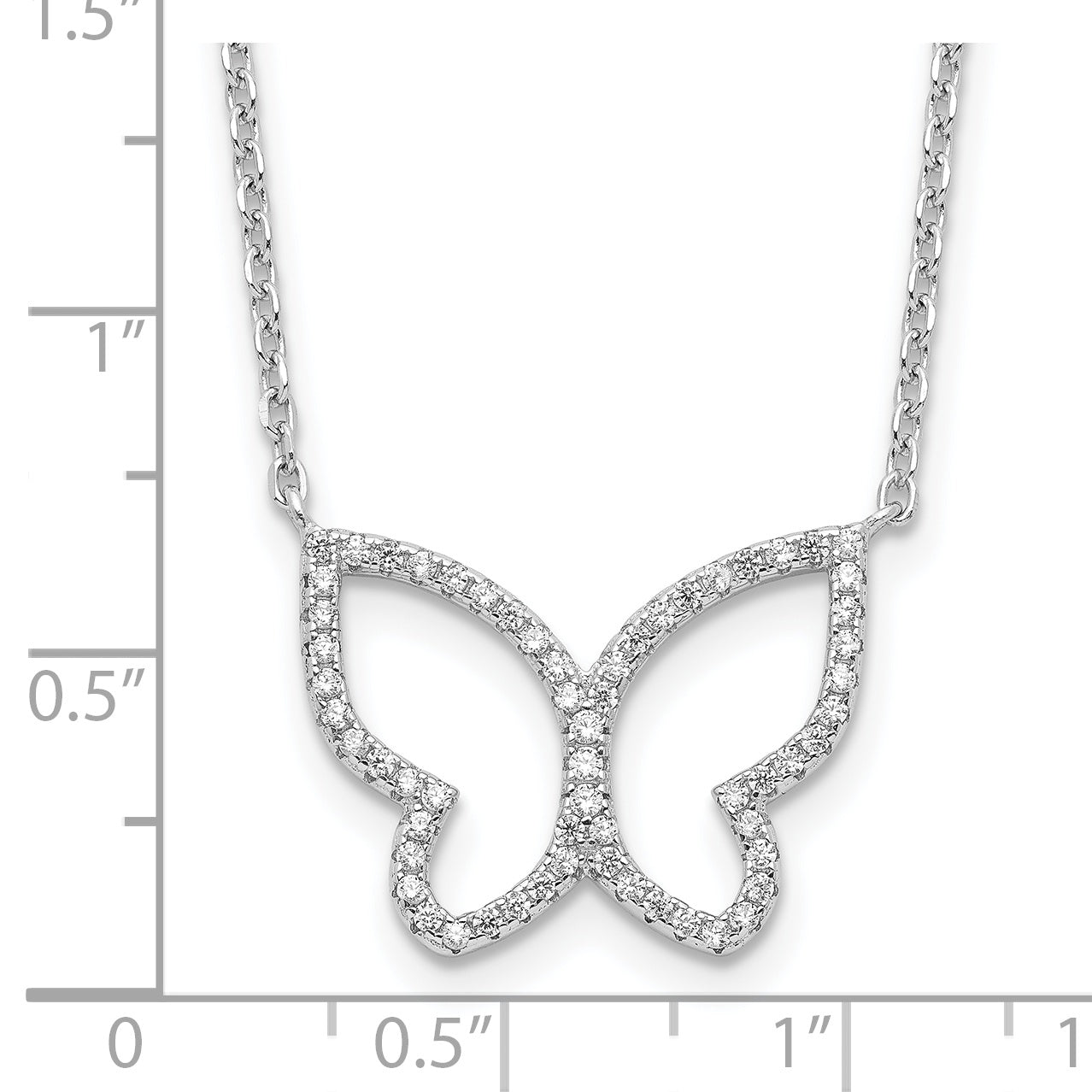 Sterling Silver Rhodium-plated Open Butterfly CZ w/2 in ext. Necklace Secondary image