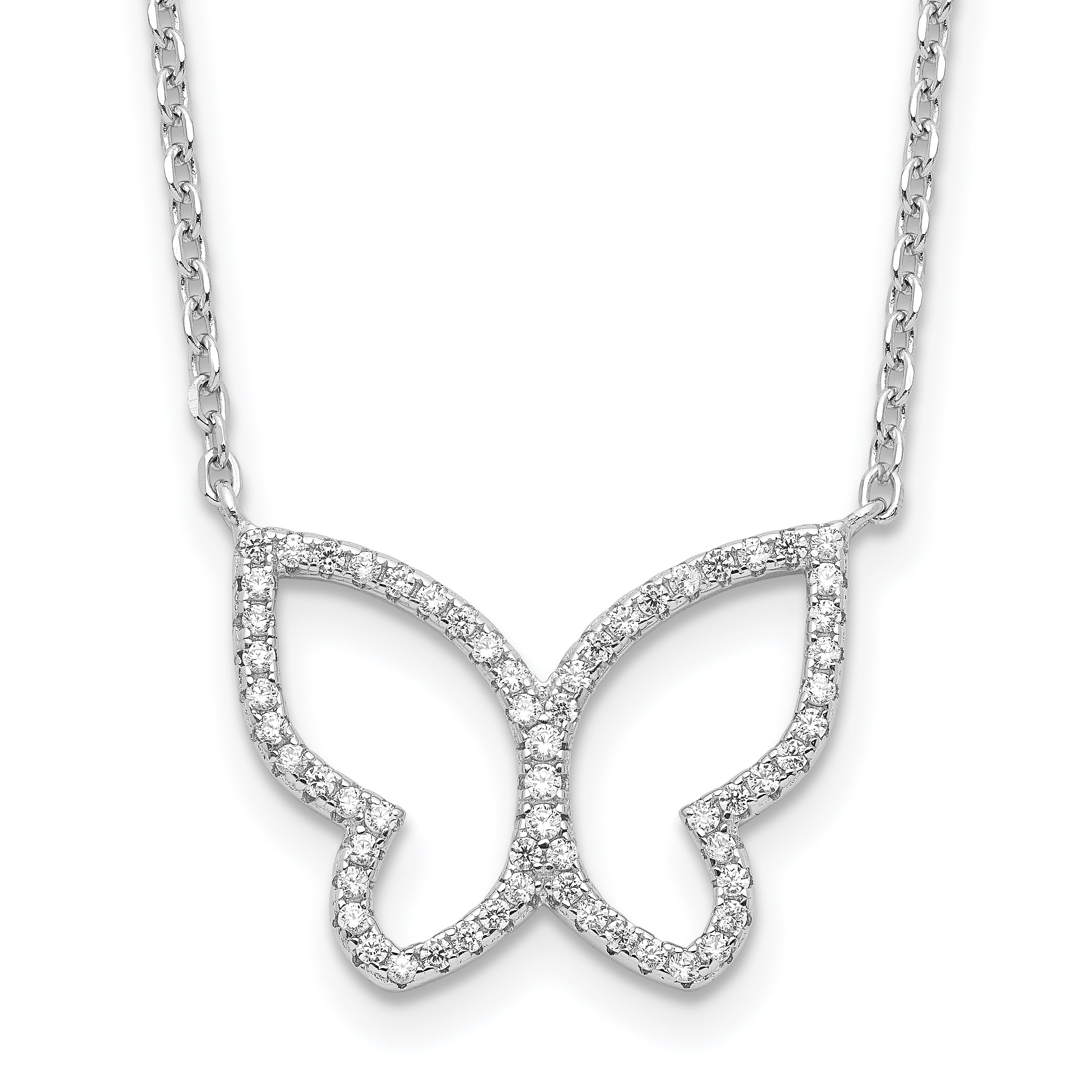Sterling Silver Rhodium-plated Open Butterfly CZ w/2 in ext. Necklace Main image