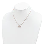 Sterling Silver Rose-tone Polished Open Butterfly CZ w/2 in ext. Necklace
