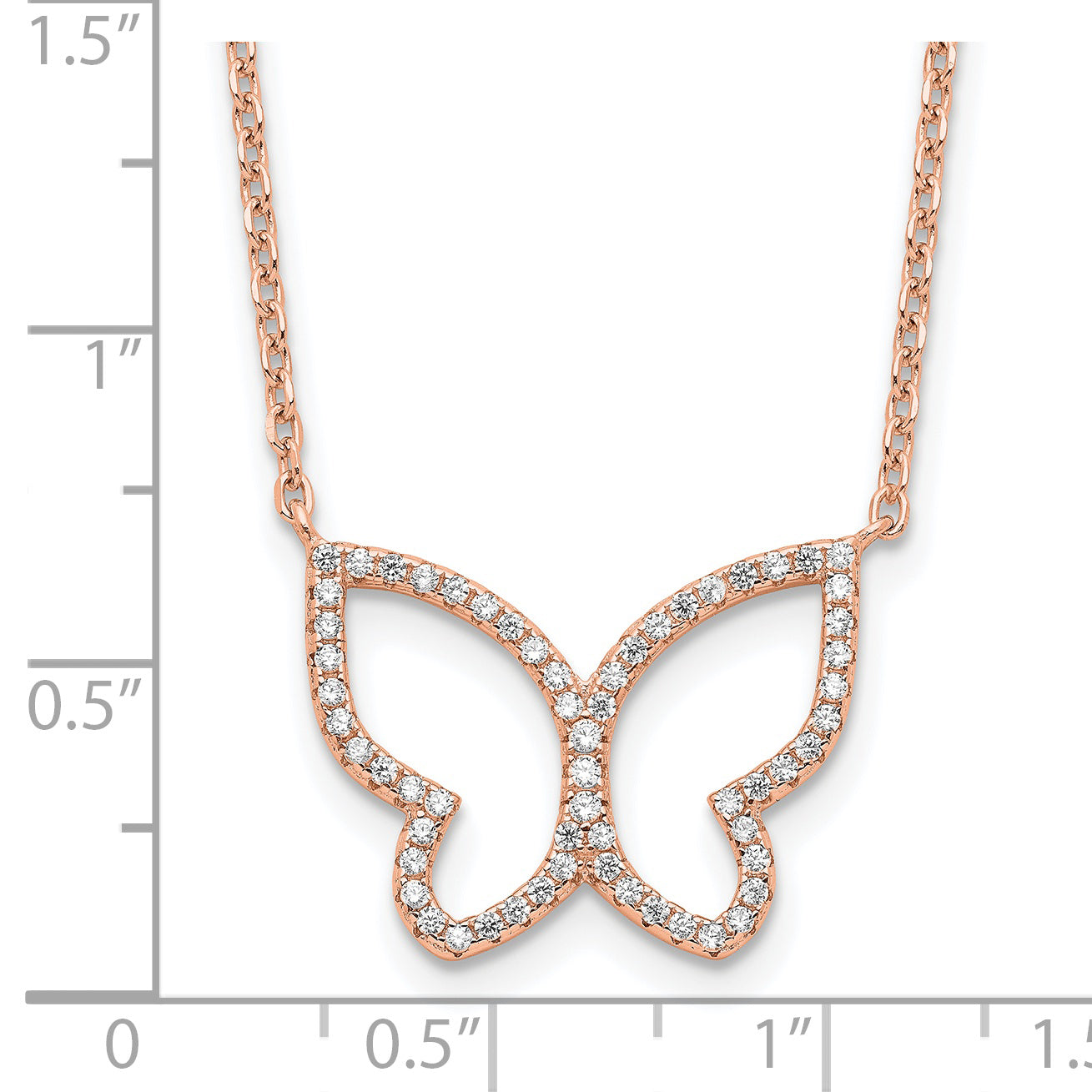 Sterling Silver Rose-tone Polished Open Butterfly CZ w/2 in ext. Necklace Secondary image