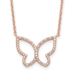 Sterling Silver Rose-tone Polished Open Butterfly CZ w/2 in ext. Necklace