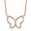 Sterling Silver Rose-tone Polished Open Butterfly CZ w/2 in ext. Necklace