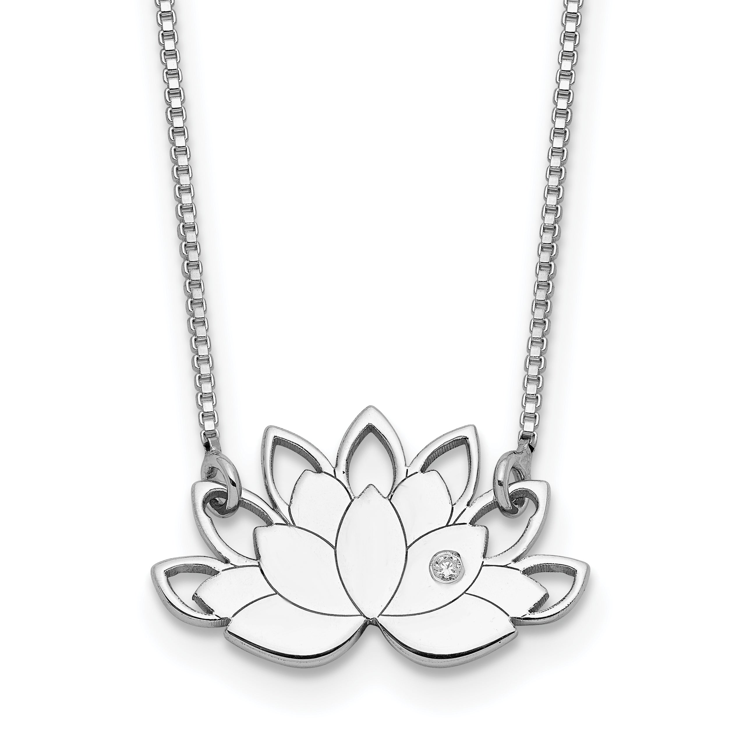Sterling Silver Rhodium-plated CZ Lotus Flower Necklace Main image