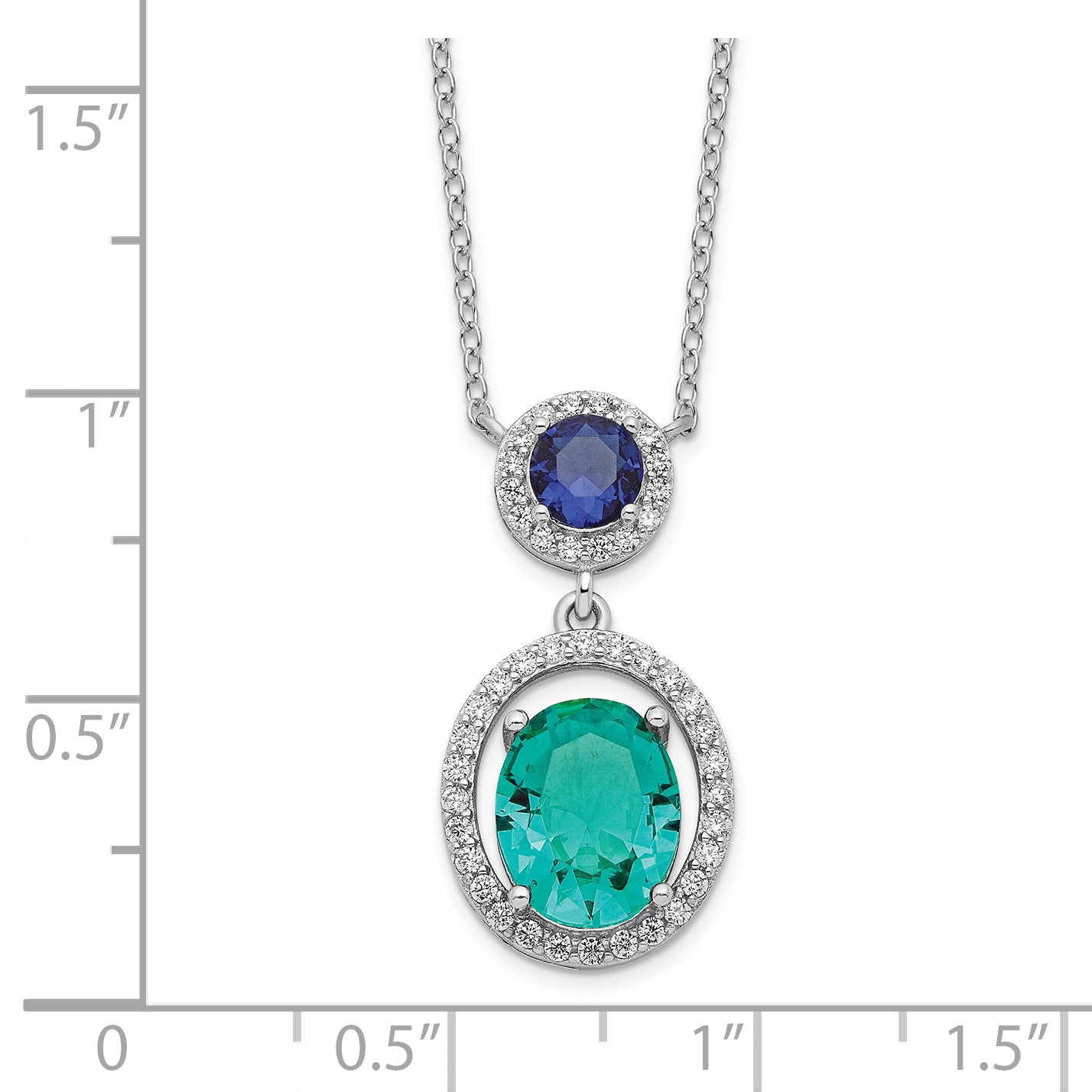 Sterling Silver Rhodium-plated CZ Glass Stone Dangle Pendant Necklace Secondary image