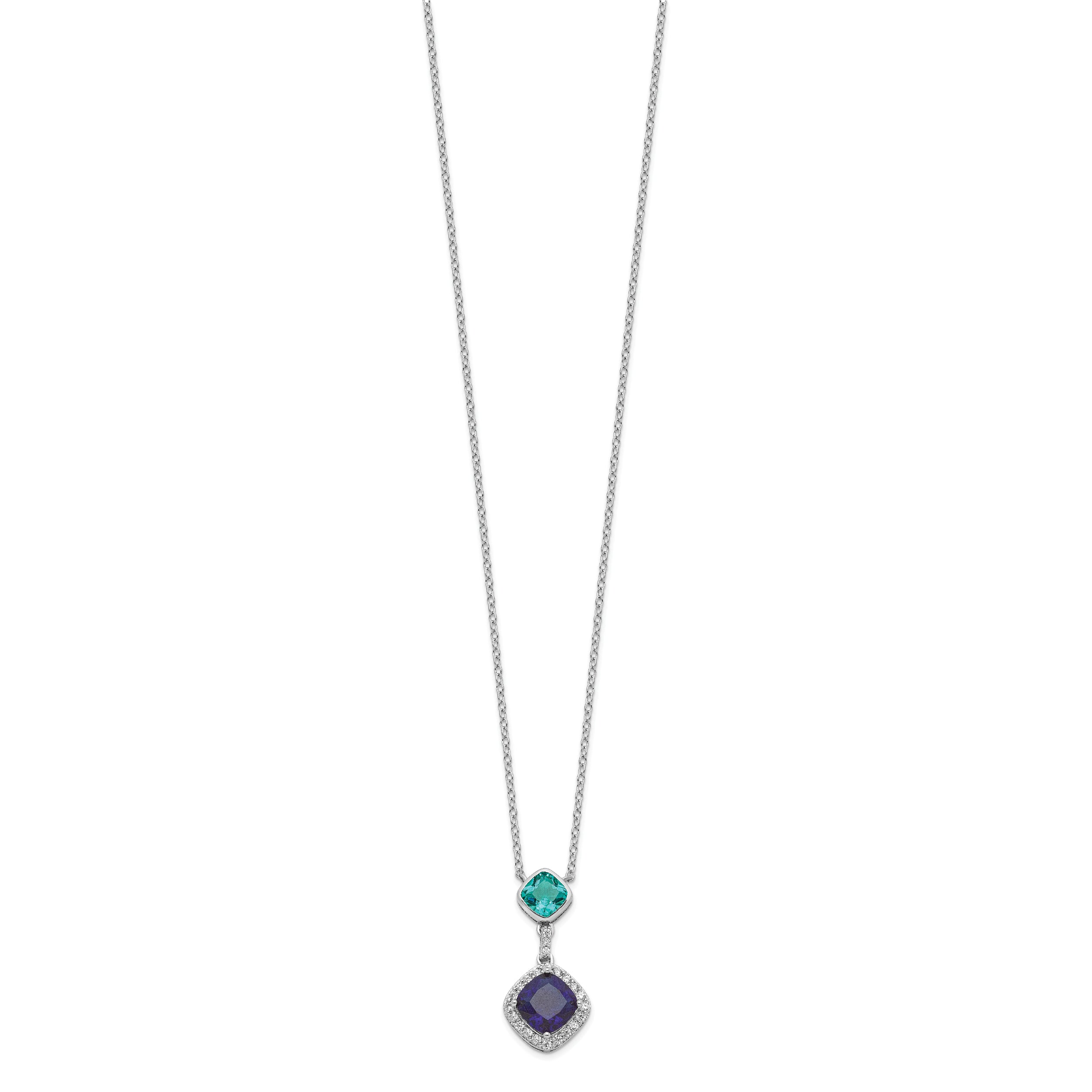 Sterling Silver Rhodium-plated CZ Glass Stone Dangle Pendant Necklace