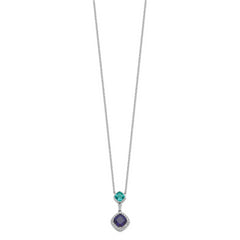 Sterling Silver Rhodium-plated CZ Glass Stone Dangle Pendant Necklace