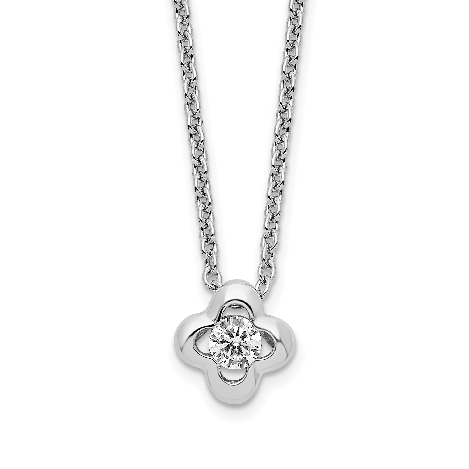Sterling Silver Rhodium-plated Polished CZ Flower Necklace Main image