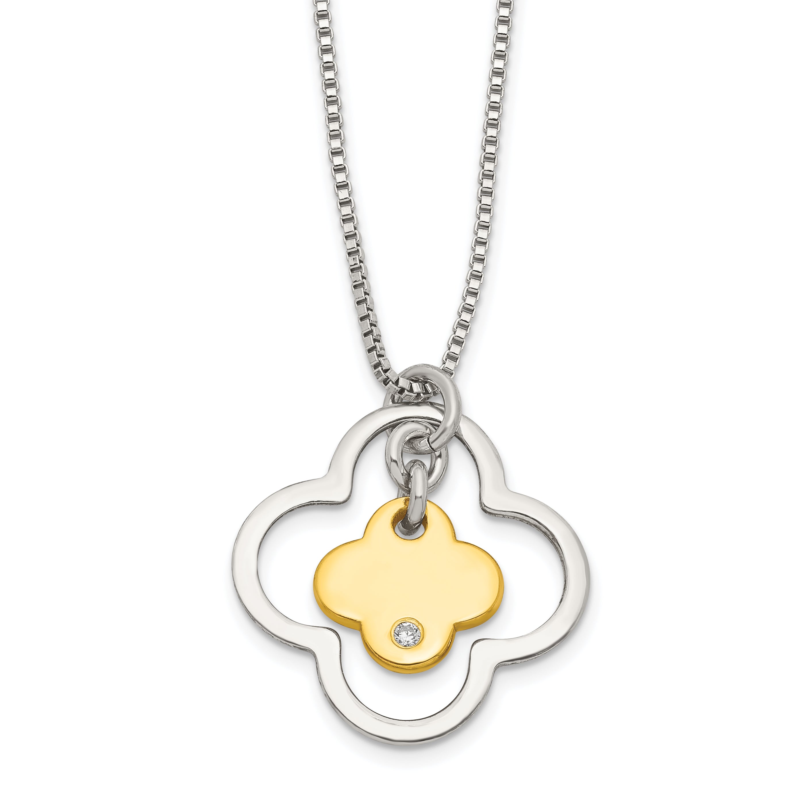 Sterling Silver Gold-tone CZ Floral Necklace Main image