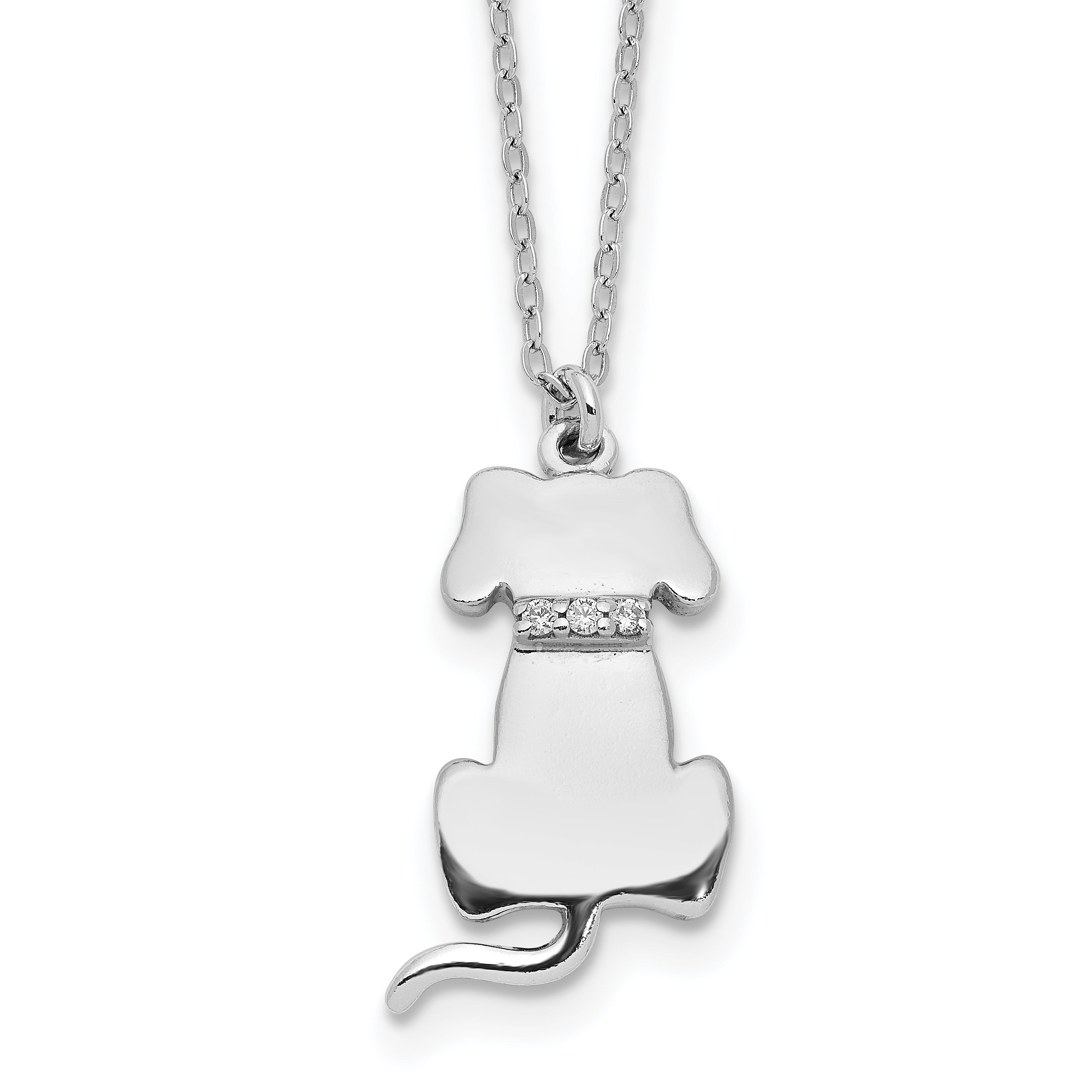 Sterling Silver Rhodium-plated CZ Dog Necklace Main image