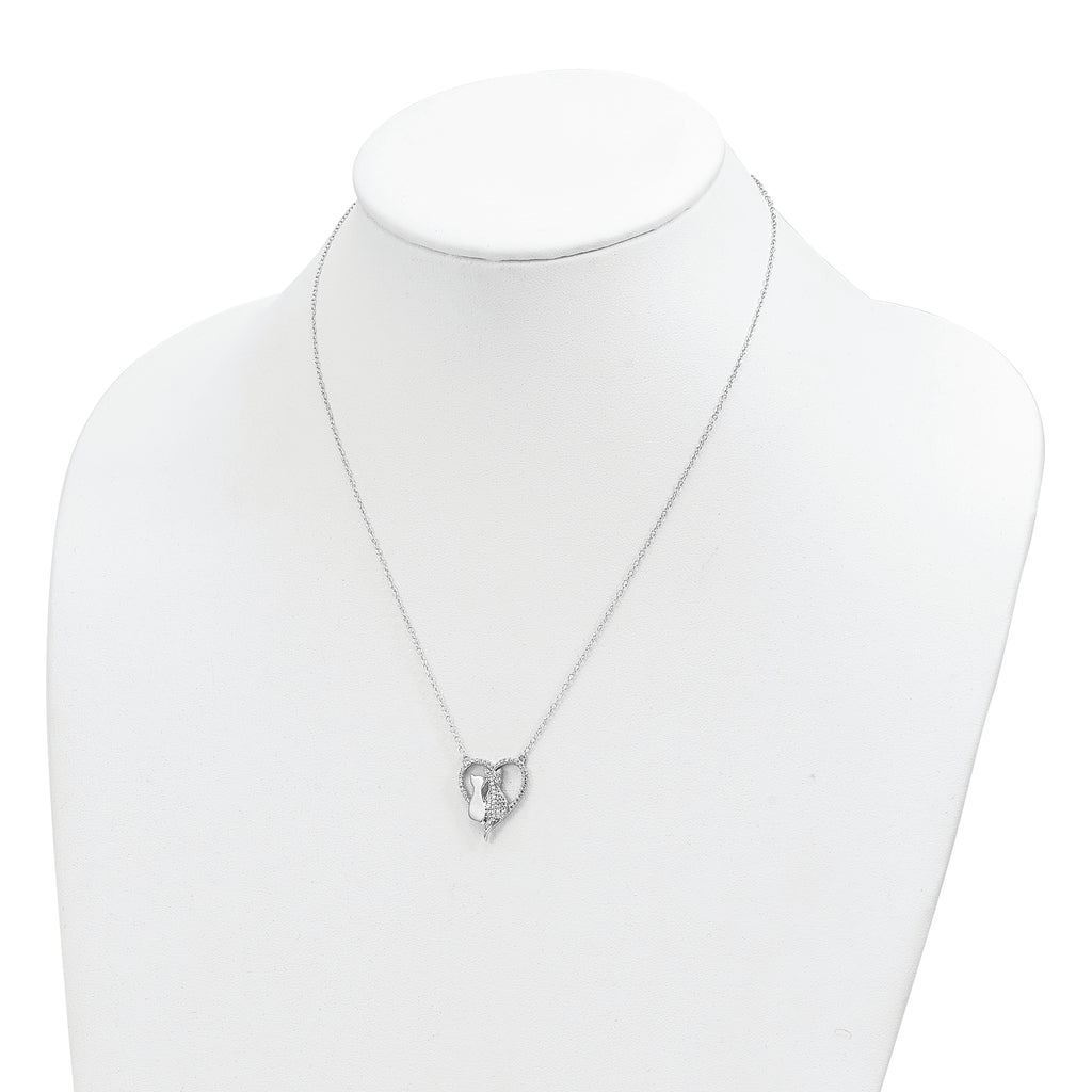 Sterling Silver Rhodium-plated Polished CZ Cats w/2 in ext. Necklace