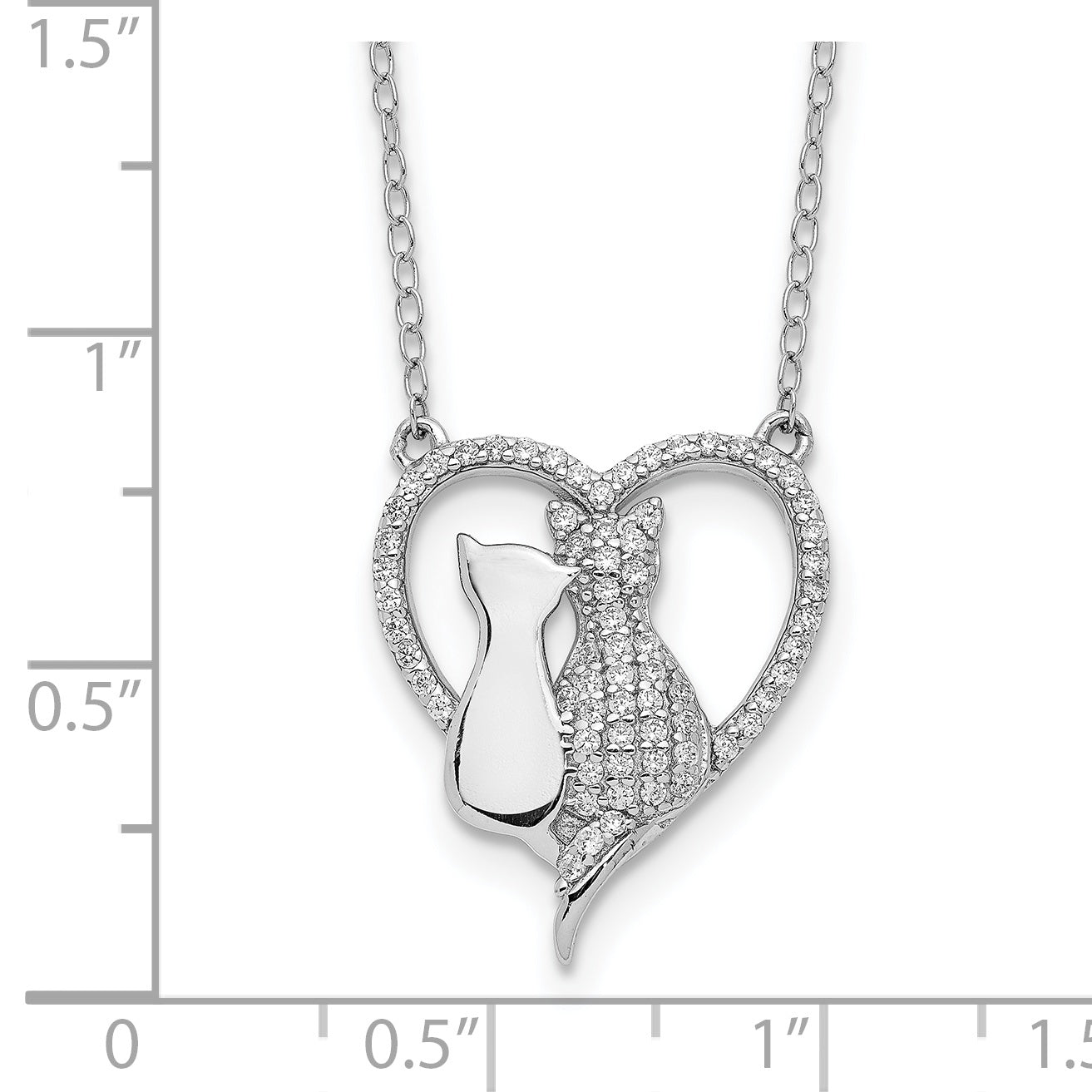 Sterling Silver Rhodium-plated Polished CZ Cats w/2 in ext. Necklace Secondary image