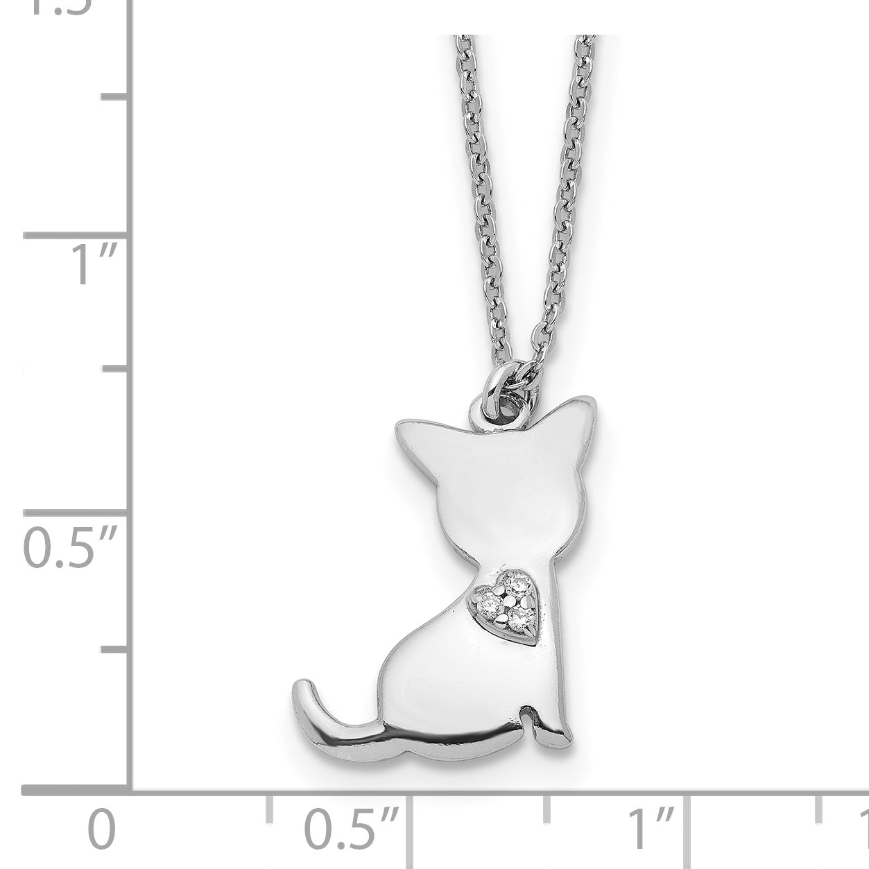 Sterling Silver Rhodium-plated CZ Heart Cat Necklace Secondary image