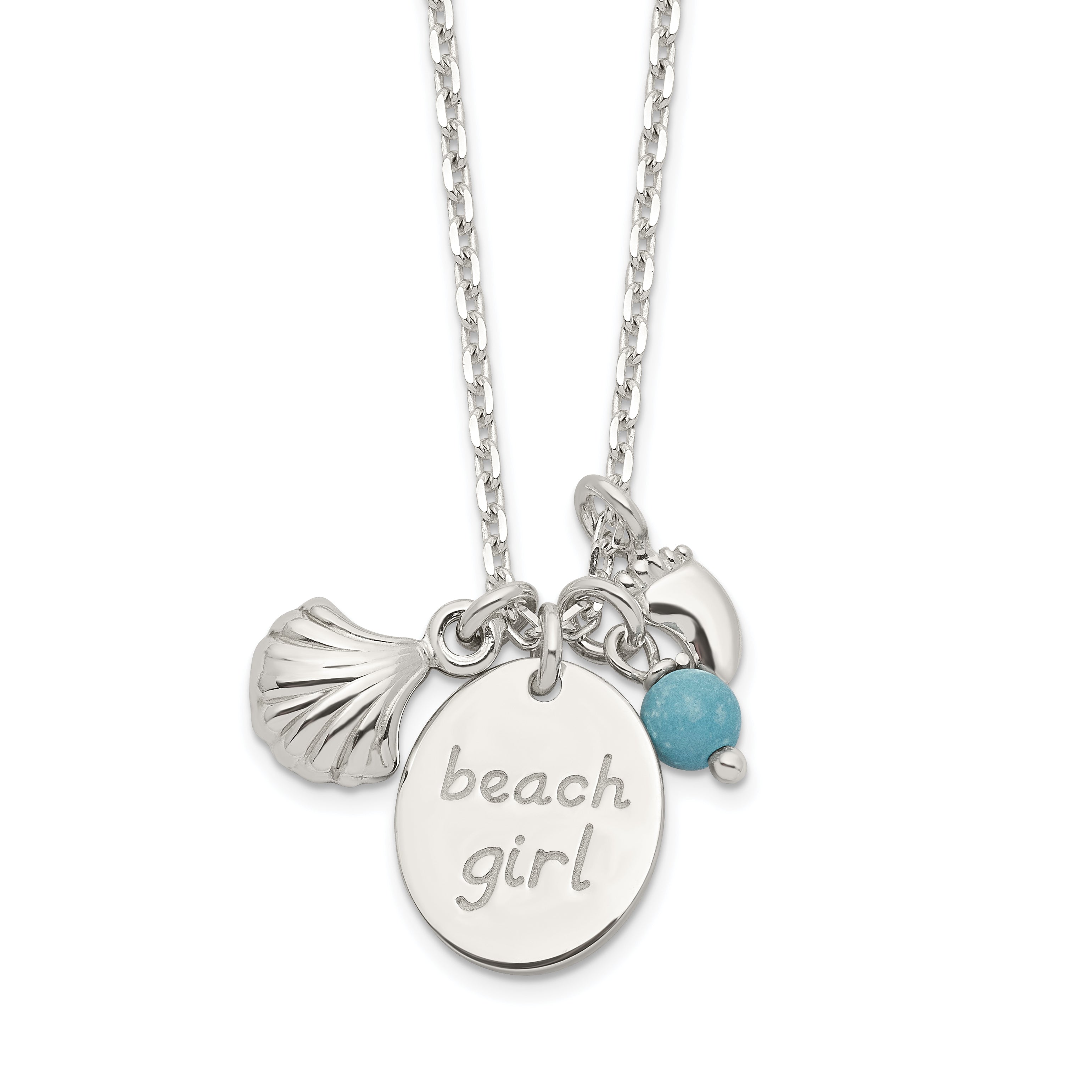 Sterling Silver Turquoise Bead and Shell Beach Girl Necklace Main image