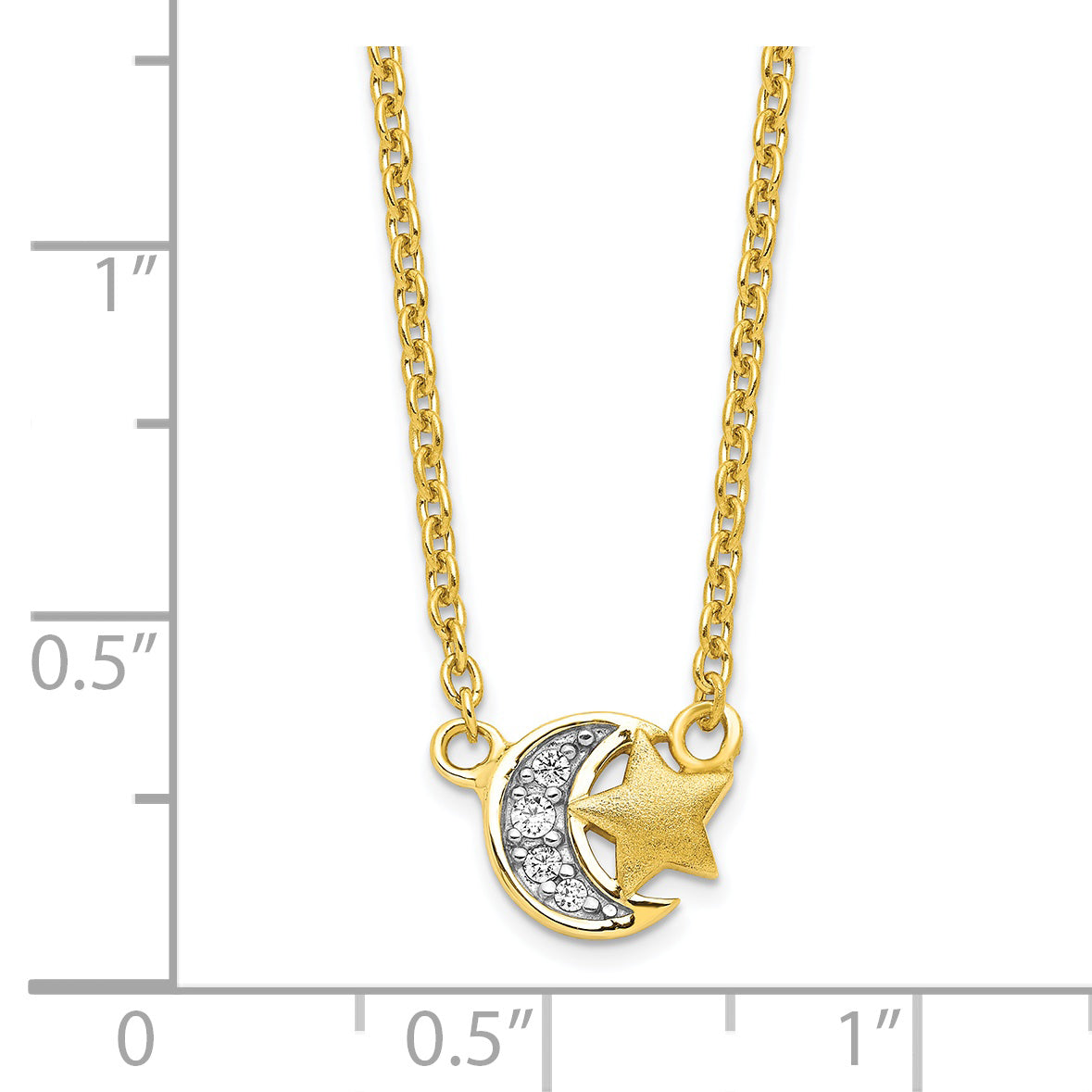Sterling Silver Gold-tone CZ Satin Star and Polished Moon Necklace Secondary image