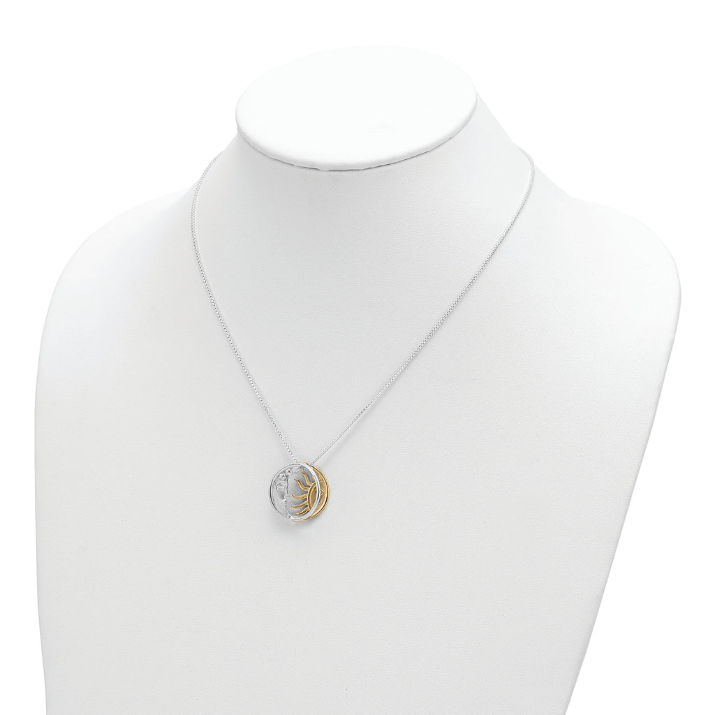 Sterling Silver & Gold-tone Polished Sun & Moon Necklace