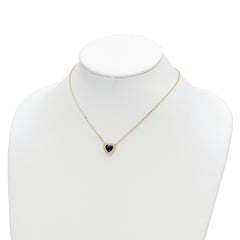 Sterling Silver Gold-tone CZ & Created Lapis Lazuli Heart w/2in ext Necklac