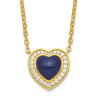 Sterling Silver Gold-tone CZ & Created Lapis Lazuli Heart w/2in ext Necklac