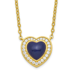 Sterling Silver Gold-tone CZ & Created Lapis Lazuli Heart w/2in ext Necklac