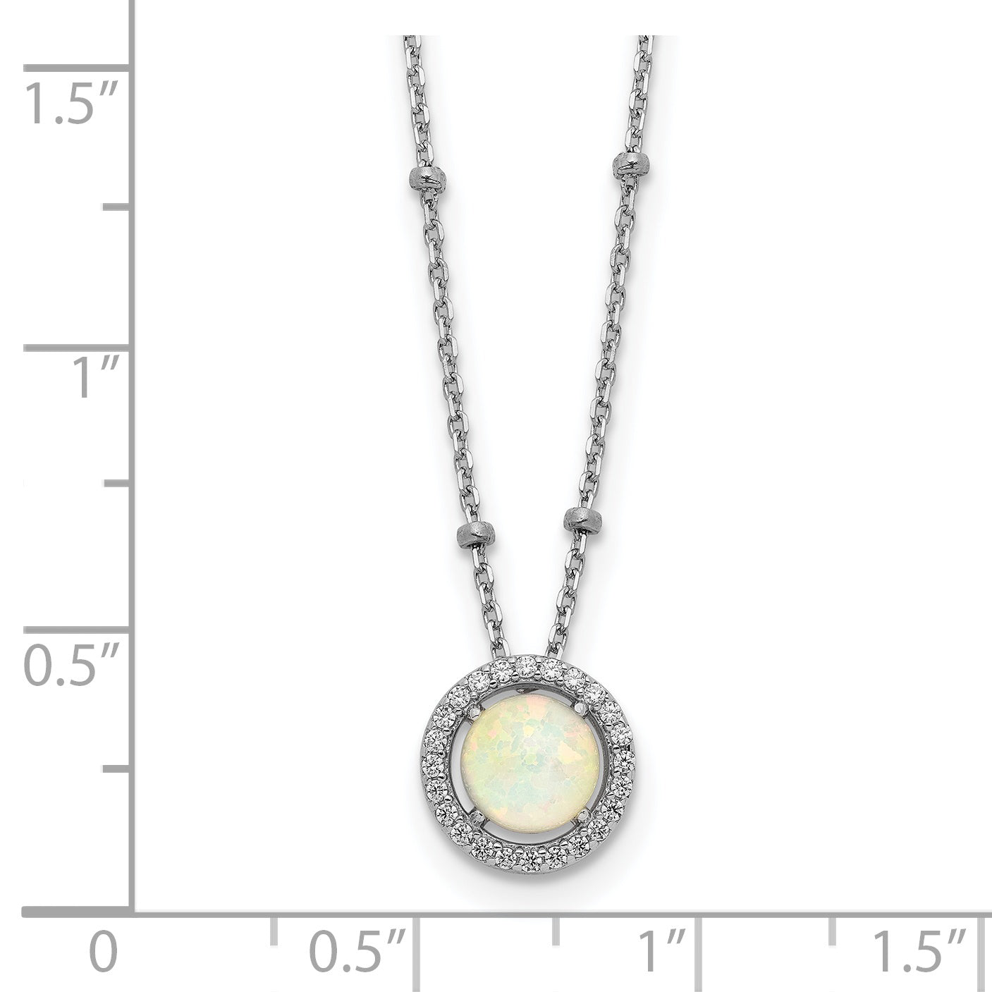Sterling Silver RH-plated White Created Opal CZ Beaded w/2 in ext. Necklace Secondary image