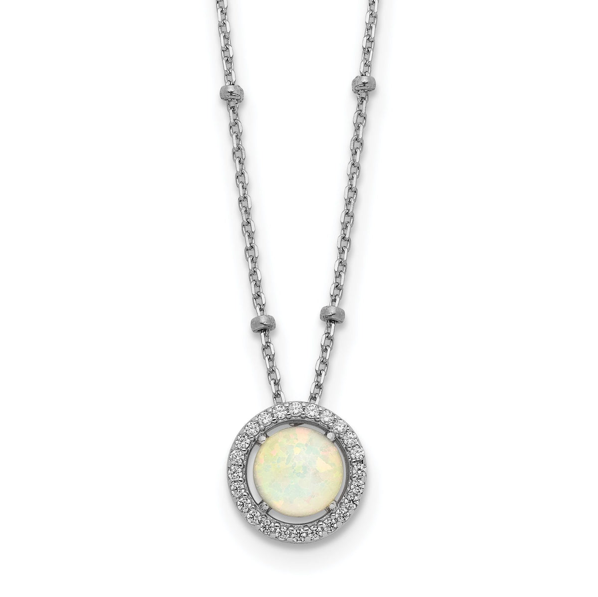 White Created Opal Cubic Zirconia Necklace in Sterling Silver, 16 Inch - Sophia Jewelers Main image