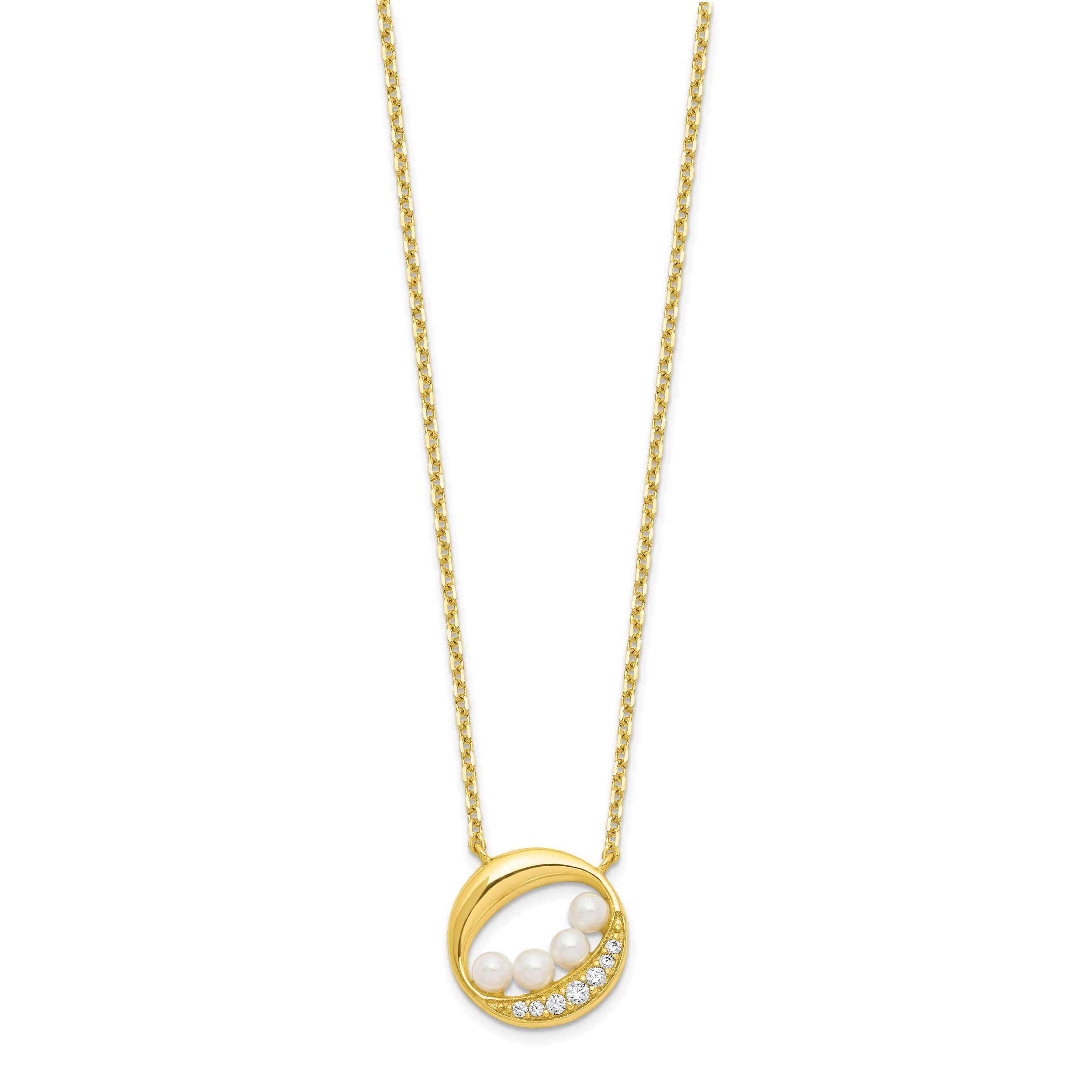 Sterling Silver Gold-tone CZ & Shell Pearl 2in ext Necklace Secondary image