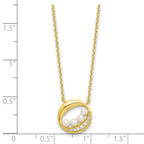 Sterling Silver Gold-tone CZ & Shell Pearl 2in ext Necklace