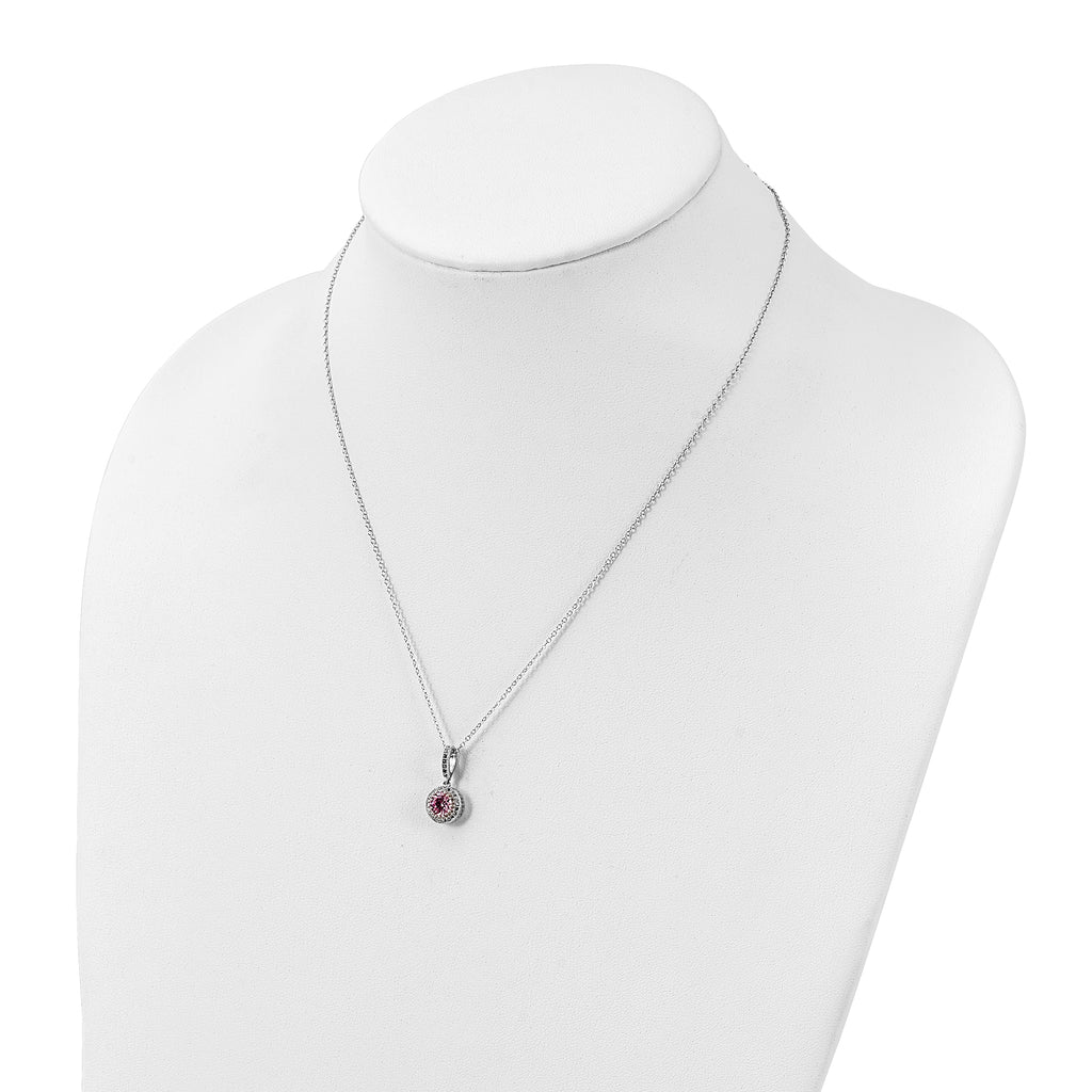 Sterling Silver Polished Rhodium-plated CZ 18in Necklace/Post Earrings Set
