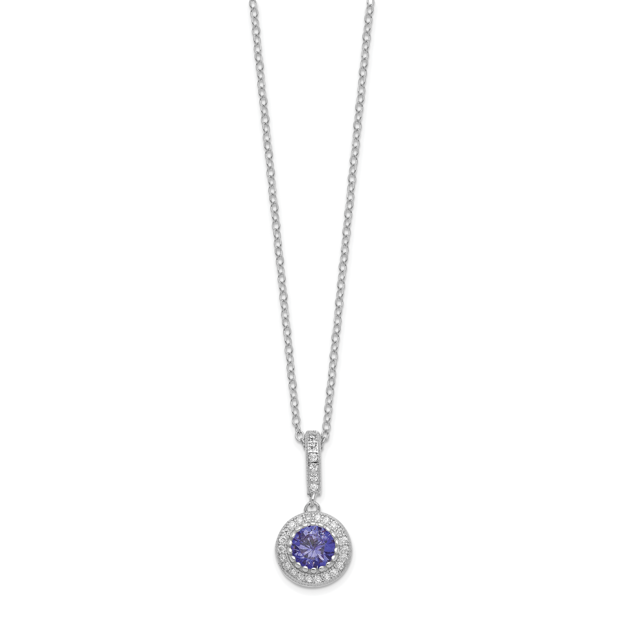 Sterling Silver Polished Rhodium-plated CZ 18in Necklace/Post Earrings Set Secondary image