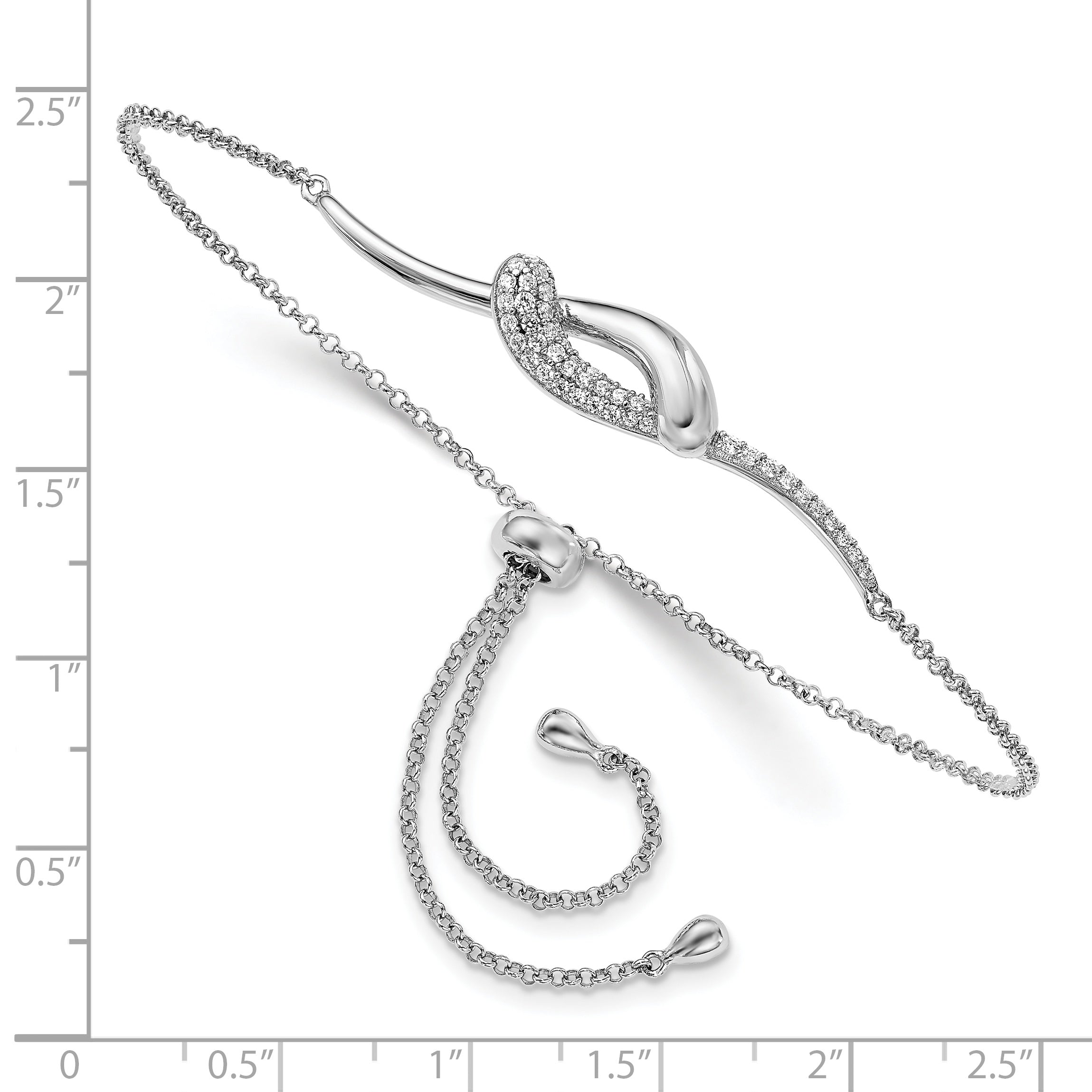 Sterling Silver Rhodium-plated CZ Fancy Bar Adjustable Bracelet Secondary image